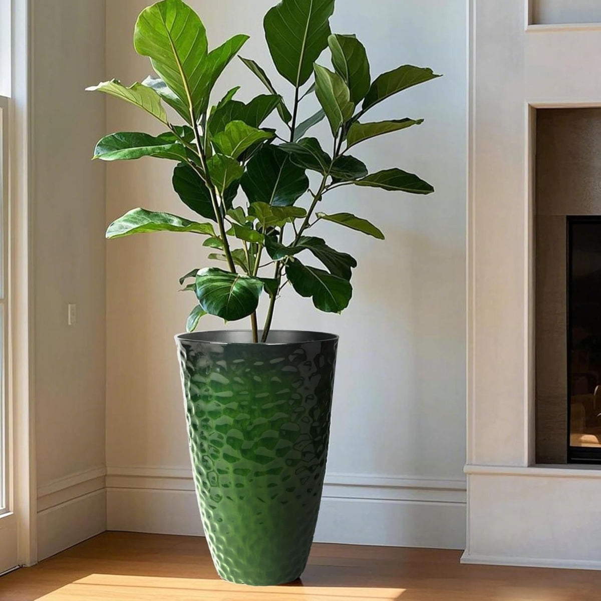 Worth 2 Pack 24" Tall Large Plastic Planter with Drainage Hole, Glossy Green