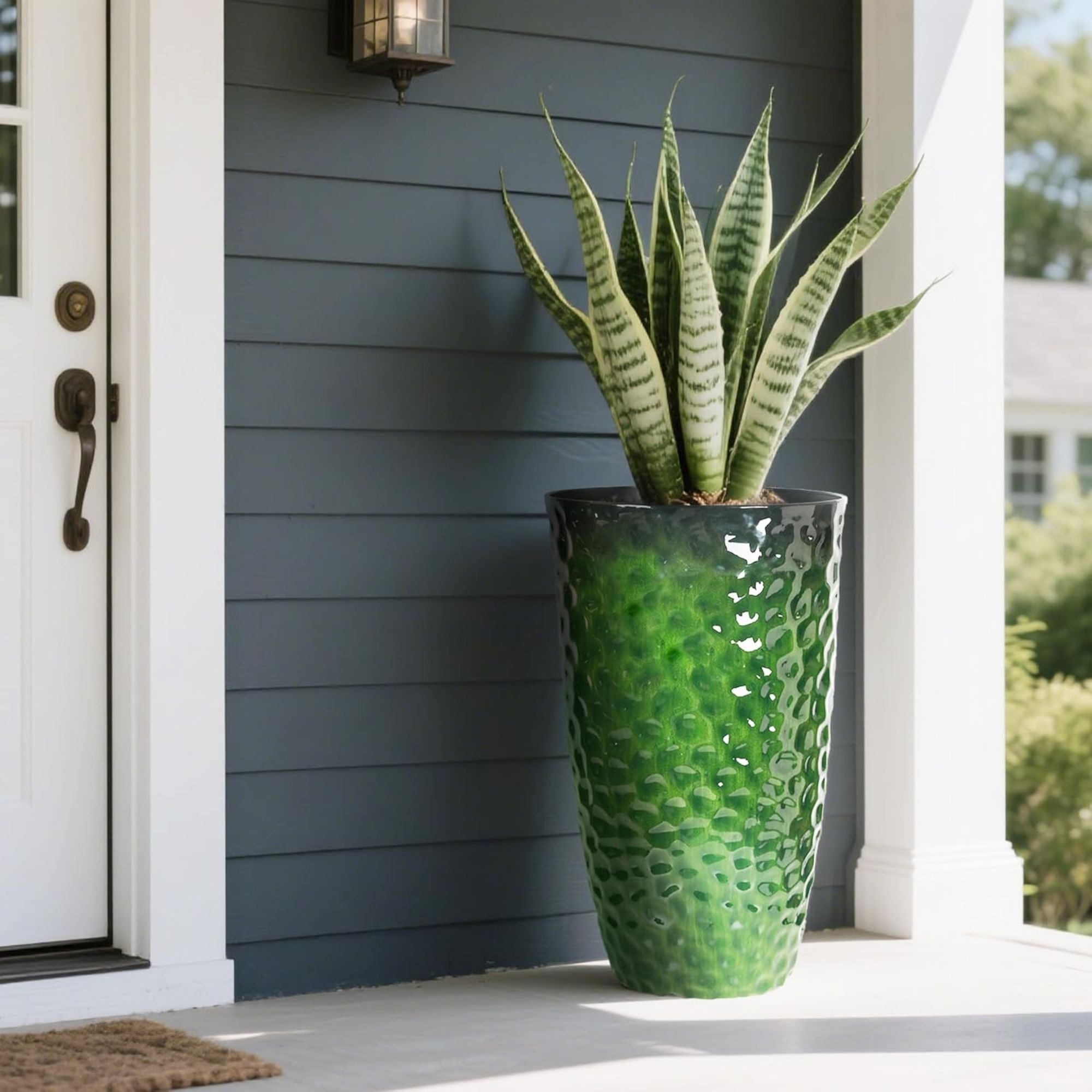Worth 2 Pack 24" Tall Large Plastic Planter with Drainage Hole, Glossy Green