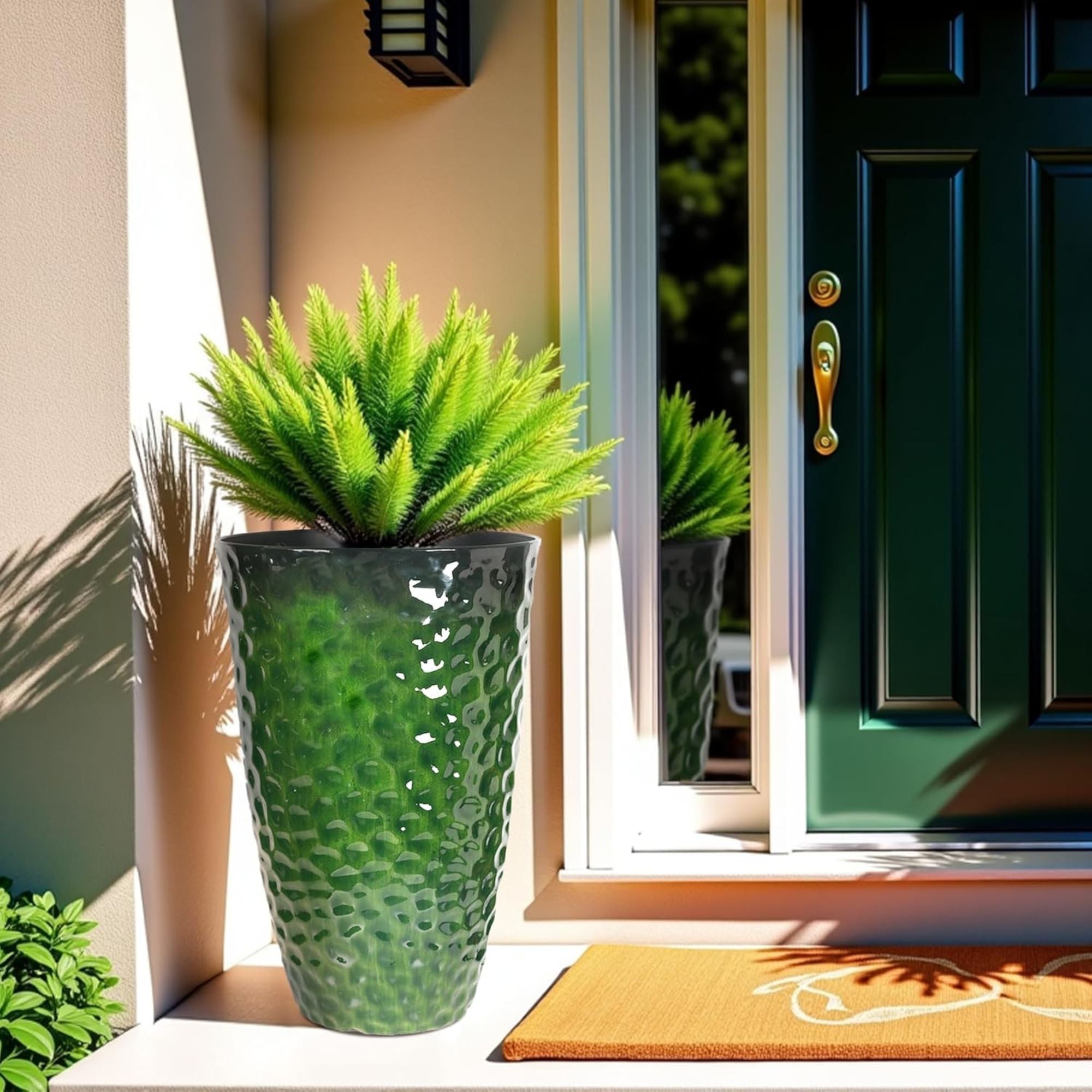 Worth 2 Pack 24" Tall Large Plastic Planter with Drainage Hole, Glossy Green