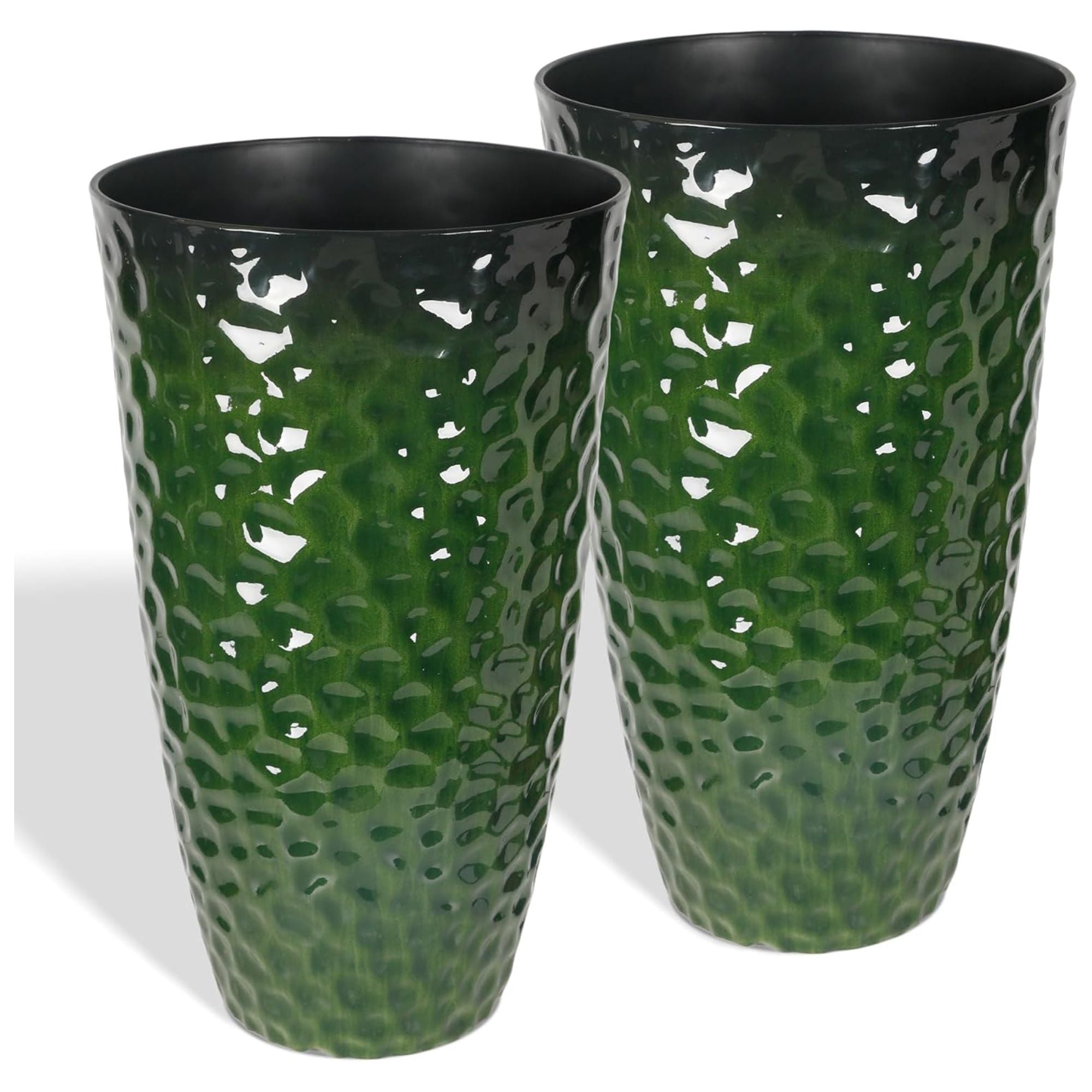 Worth 2 Pack 24" Tall Large Plastic Planter with Drainage Hole, Glossy Green