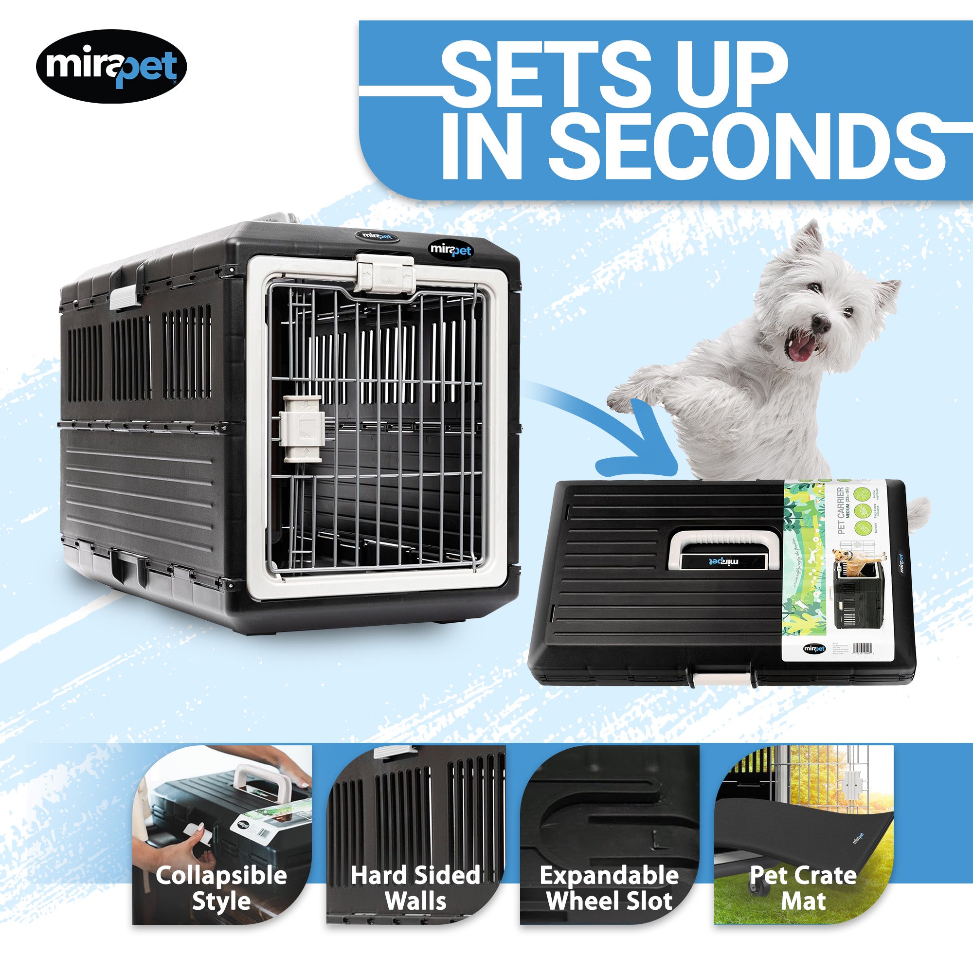Mirapet Pet Carrier with Pad, Portable Travel Kit for Small Animals (Open Box)
