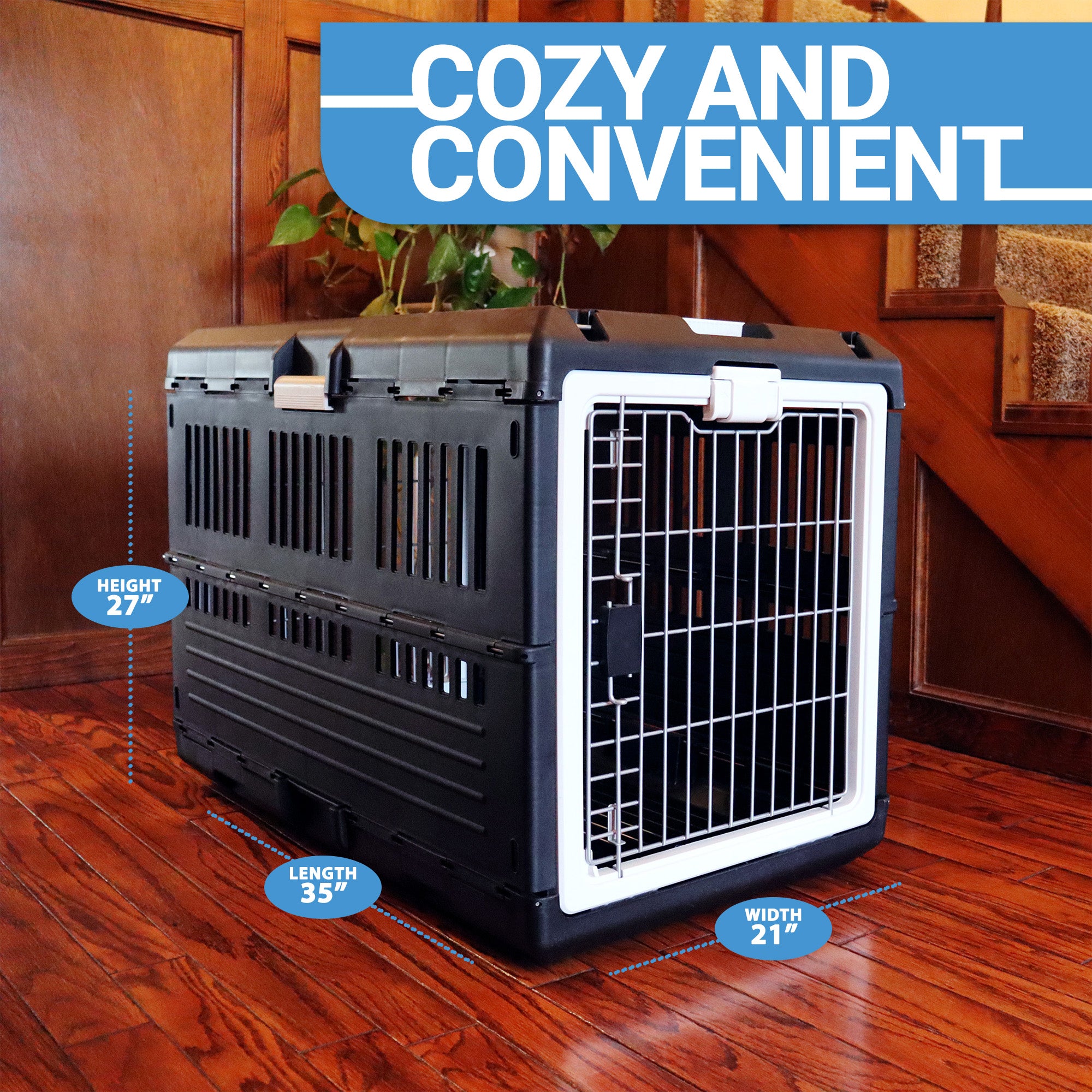 Mirapet Pet Carrier, Collapsible Portable Dog Crate for Large Dogs or Cats, 35"