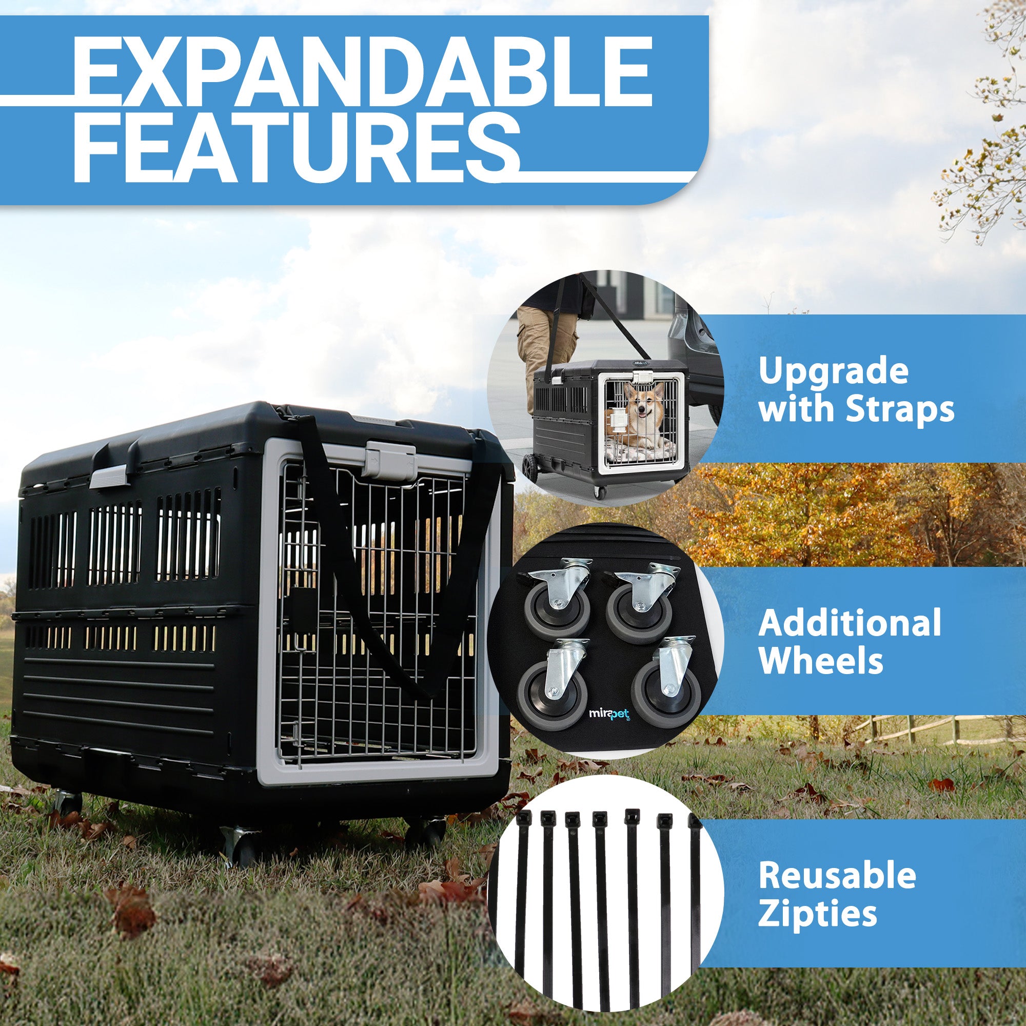 Collapsible Pet Carrier & Crate for Large Dogs & Cats w/ Travel Kit, (Open Box) - VMInnovations