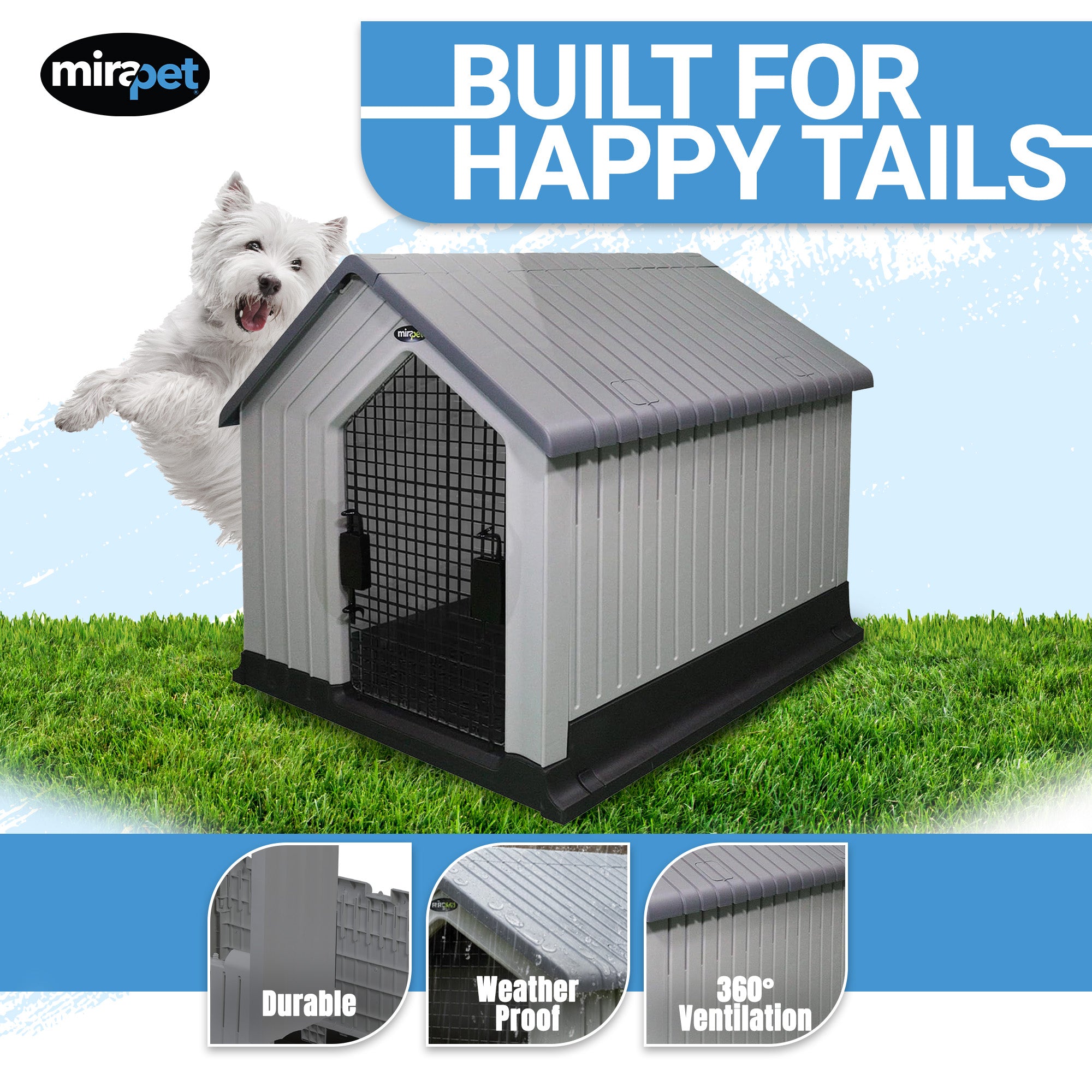 MiraPet Dog House, Indoor or Outdoor Durable Plastic Waterproof (Open Box) - VMInnovations