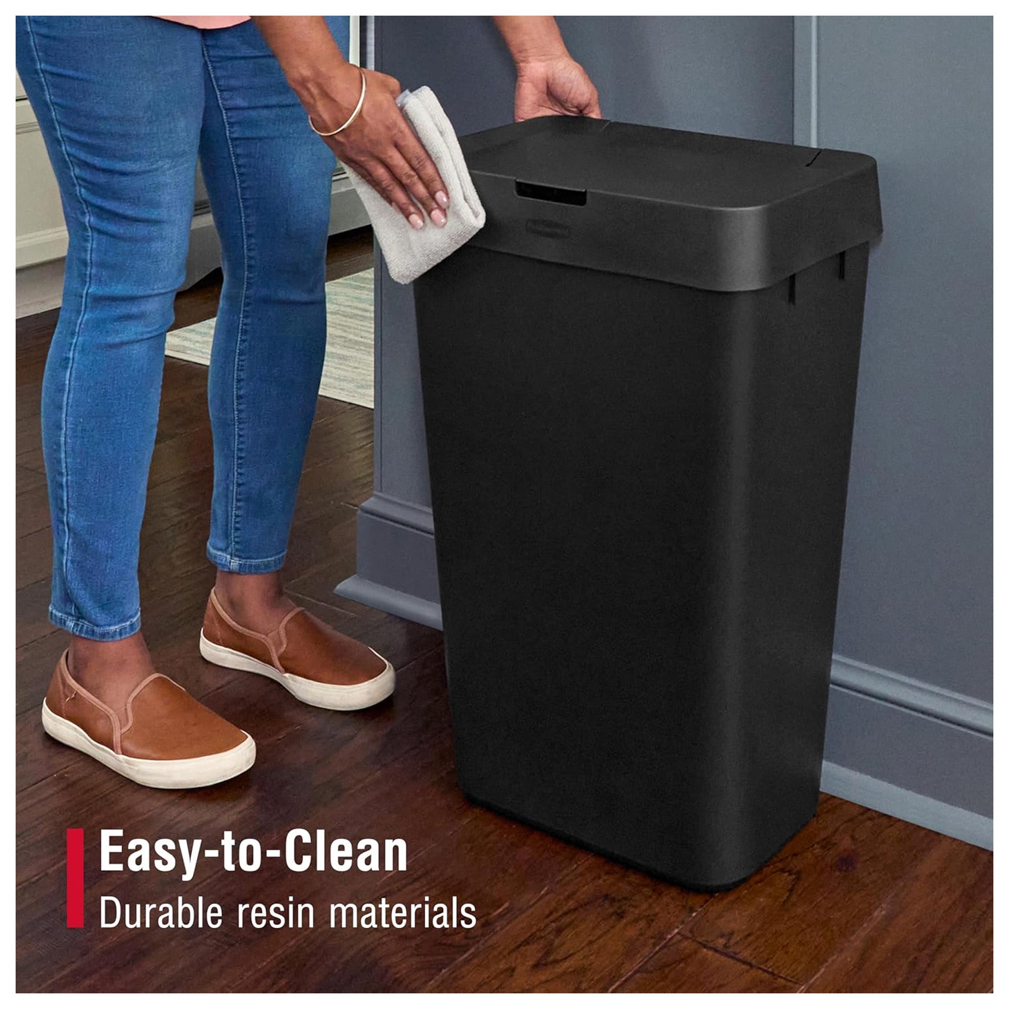 Rubbermaid Touch-Top Kitchen Trash Can Storage with Lid, 12.2 Gal, Black, 2 Pack - VMInnovations