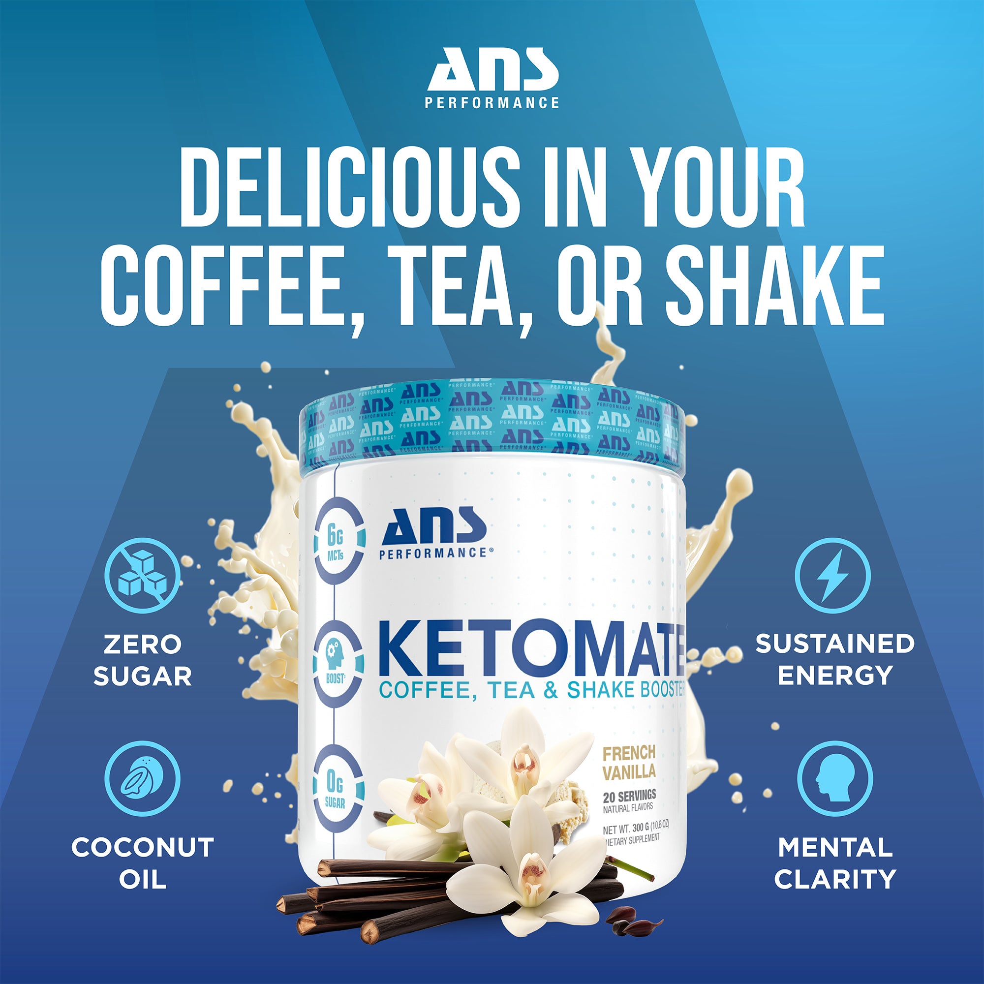 ANS Performance Ketomate Coffee Creamer with MCT Oil Powder, French Vanilla