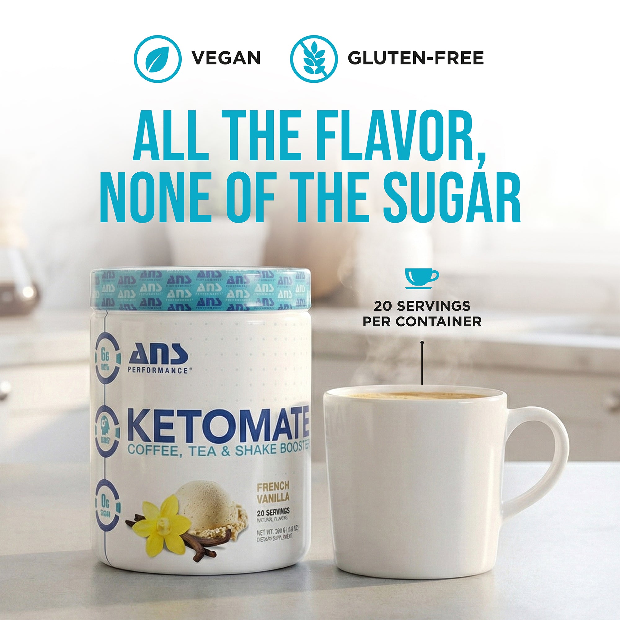 ANS Performance Ketomate Coffee Creamer with MCT Oil Powder, French Vanilla