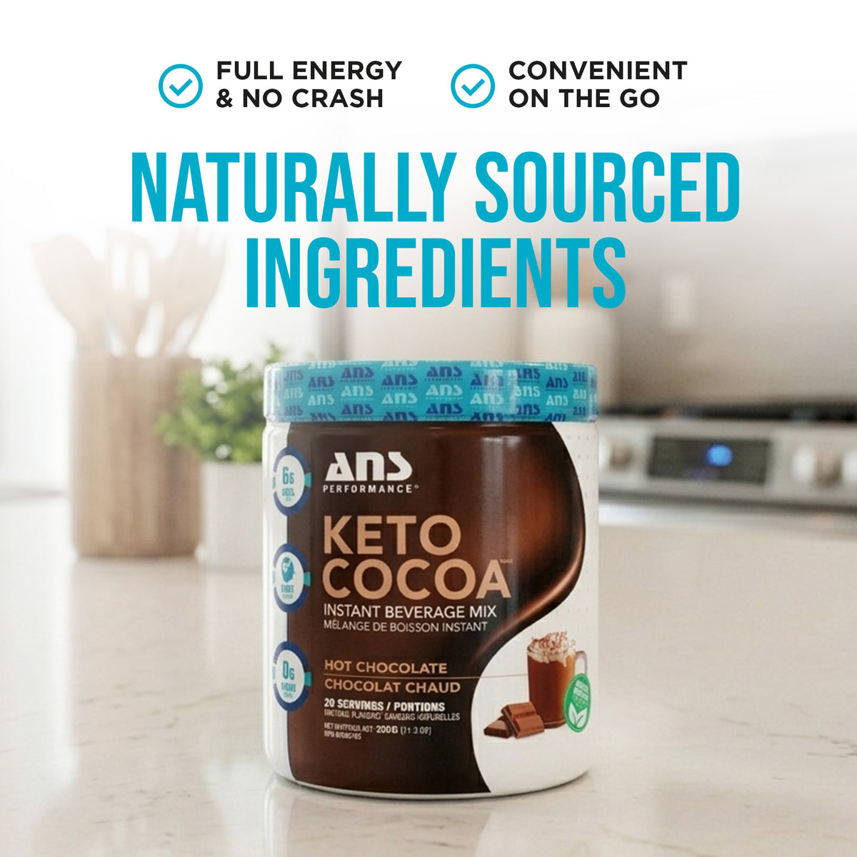 ANS Performance Keto Cocoa, Naturally Sweetened Instant Hot Cocoa Mix, Chocolate