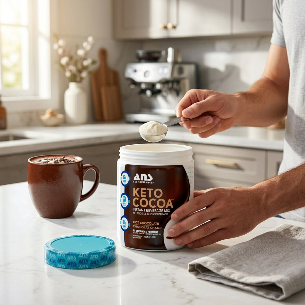 ANS Performance Keto Cocoa, Naturally Sweetened Instant Hot Cocoa Mix, Chocolate