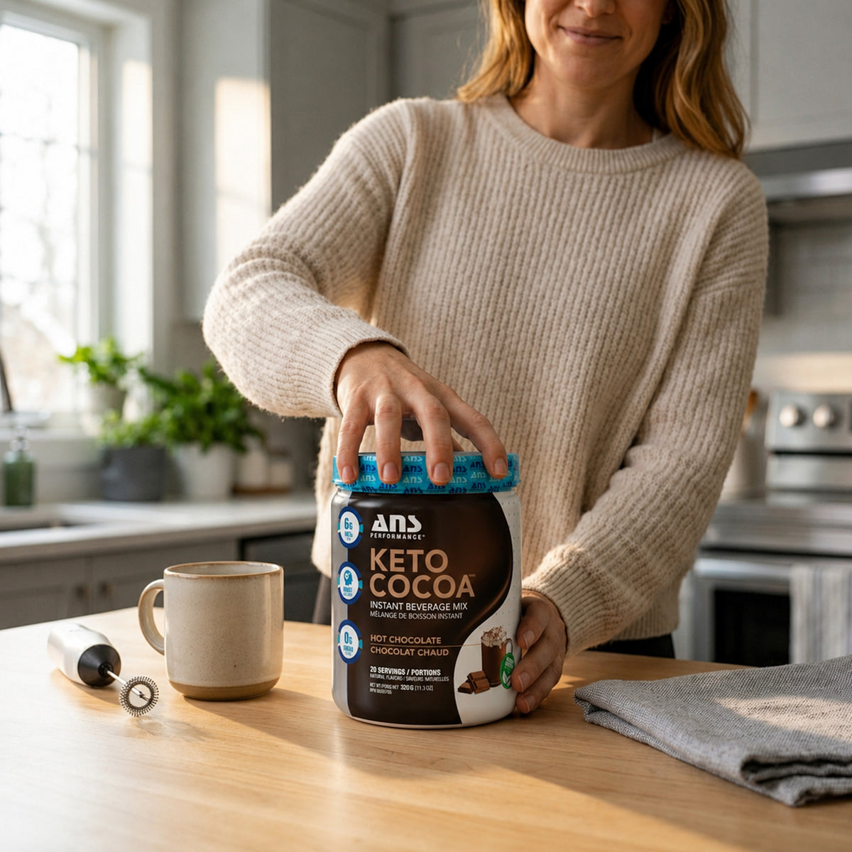 ANS Performance Keto Cocoa, Naturally Sweetened Instant Hot Cocoa Mix, Chocolate