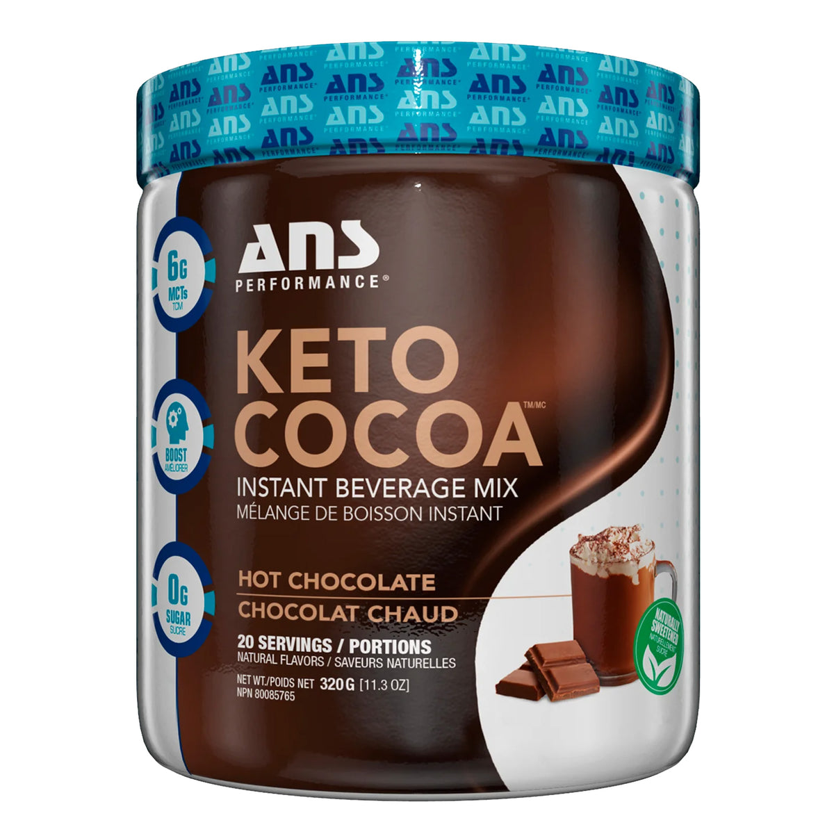 ANS Performance Keto Cocoa, Naturally Sweetened Instant Hot Cocoa Mix, Chocolate