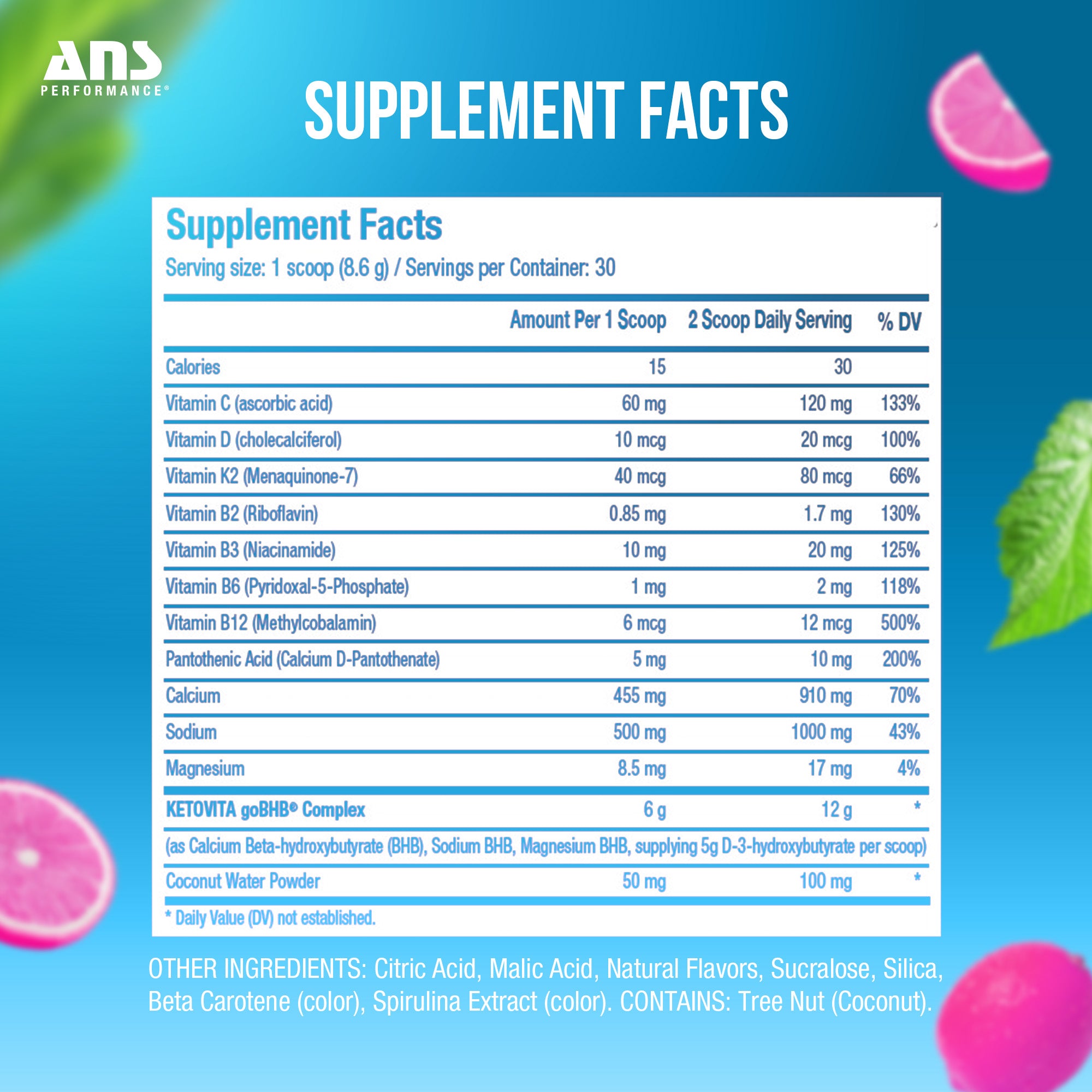 ANS Performance Ketovita Supplement Drink Powder, 30 Servings, Pink Lemonade