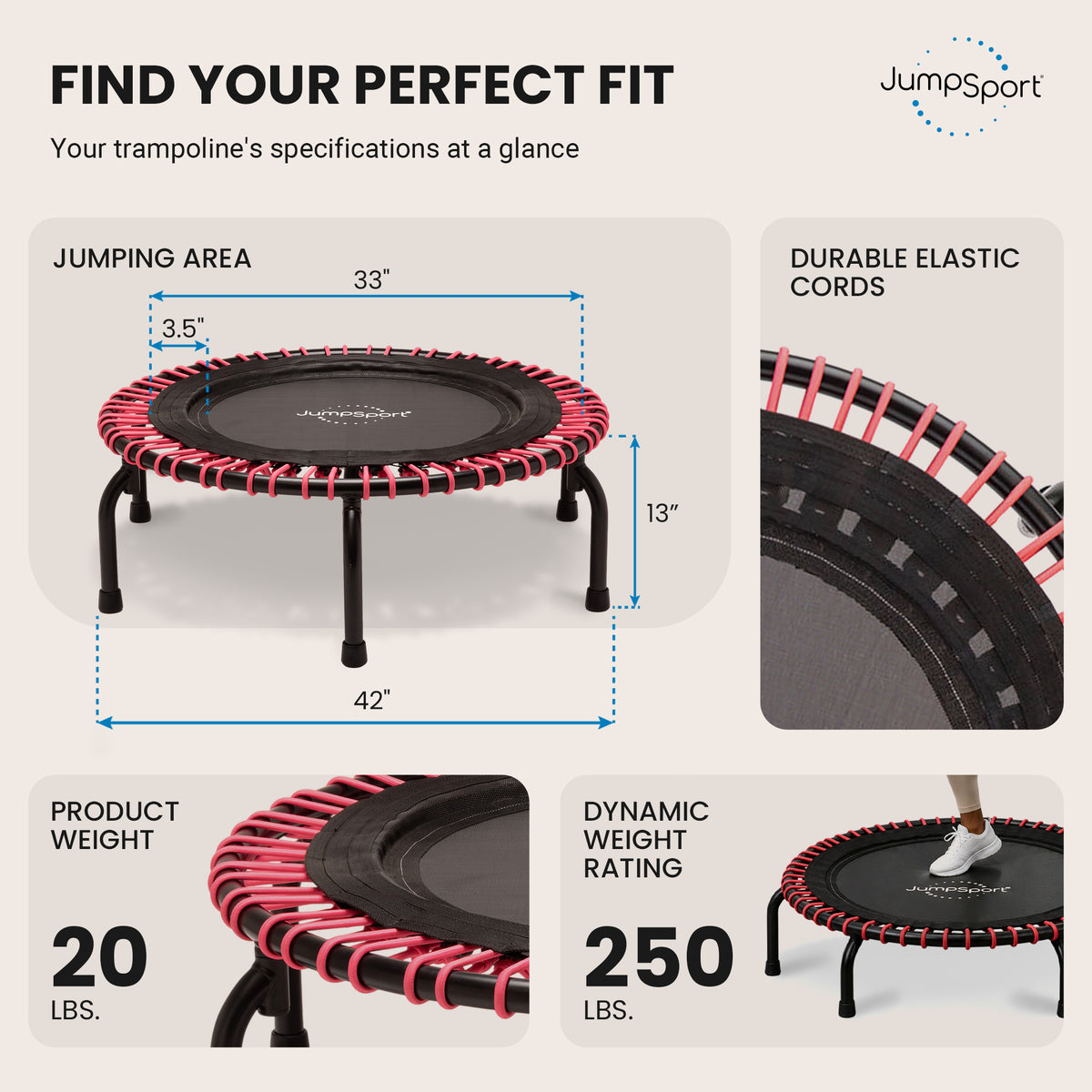JumpSport Workout Rebounder for Adults, 39" Mini Fitness Trampoline (Open Box)