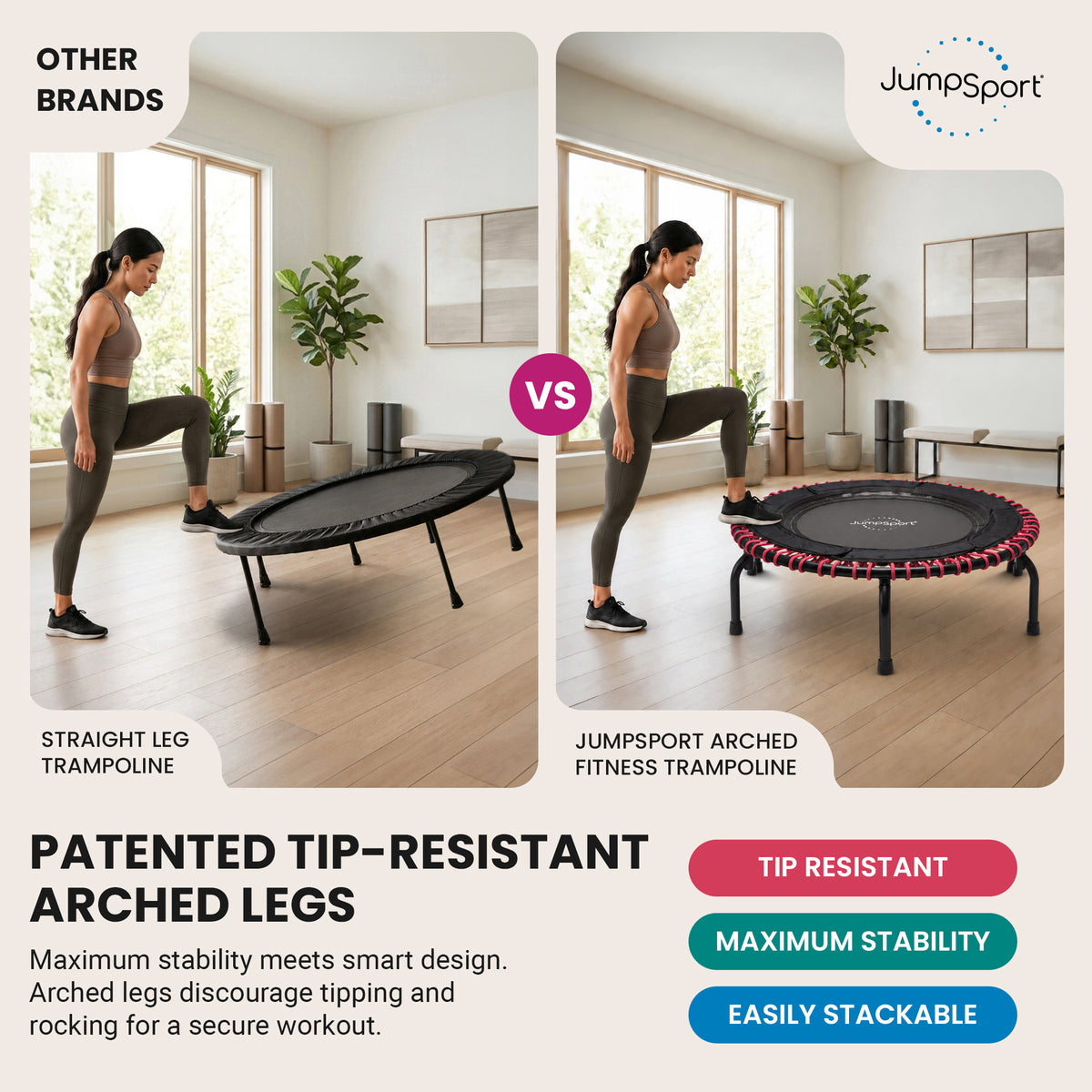 JumpSport 220 Workout Rebounder for Adults, 39" Mini Fitness Trampoline, Black - VMInnovations