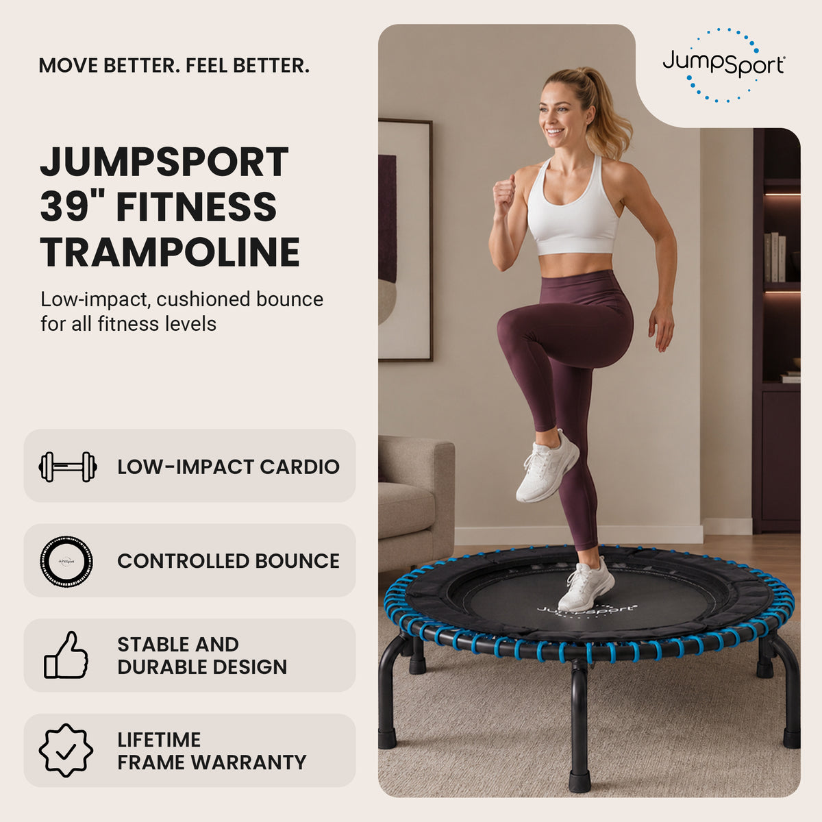 JumpSport 250 Workout Rebounder for Adults, Mini Fitness Trampoline, (Open Box) - VMInnovations