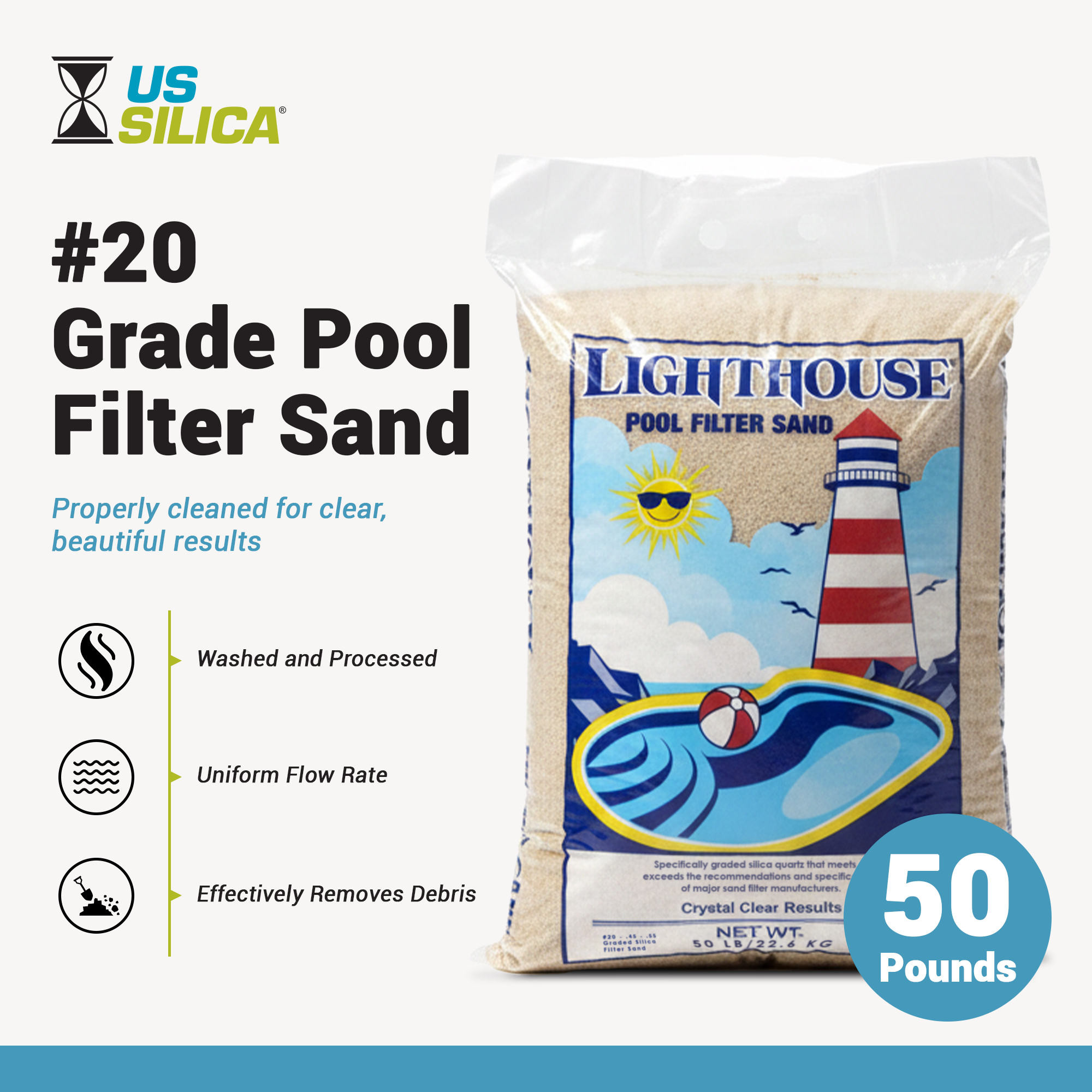 U.S. Silica 50 Pound Pool Filter Sand, Crystalline Silica for Pool Filtration - VMInnovations