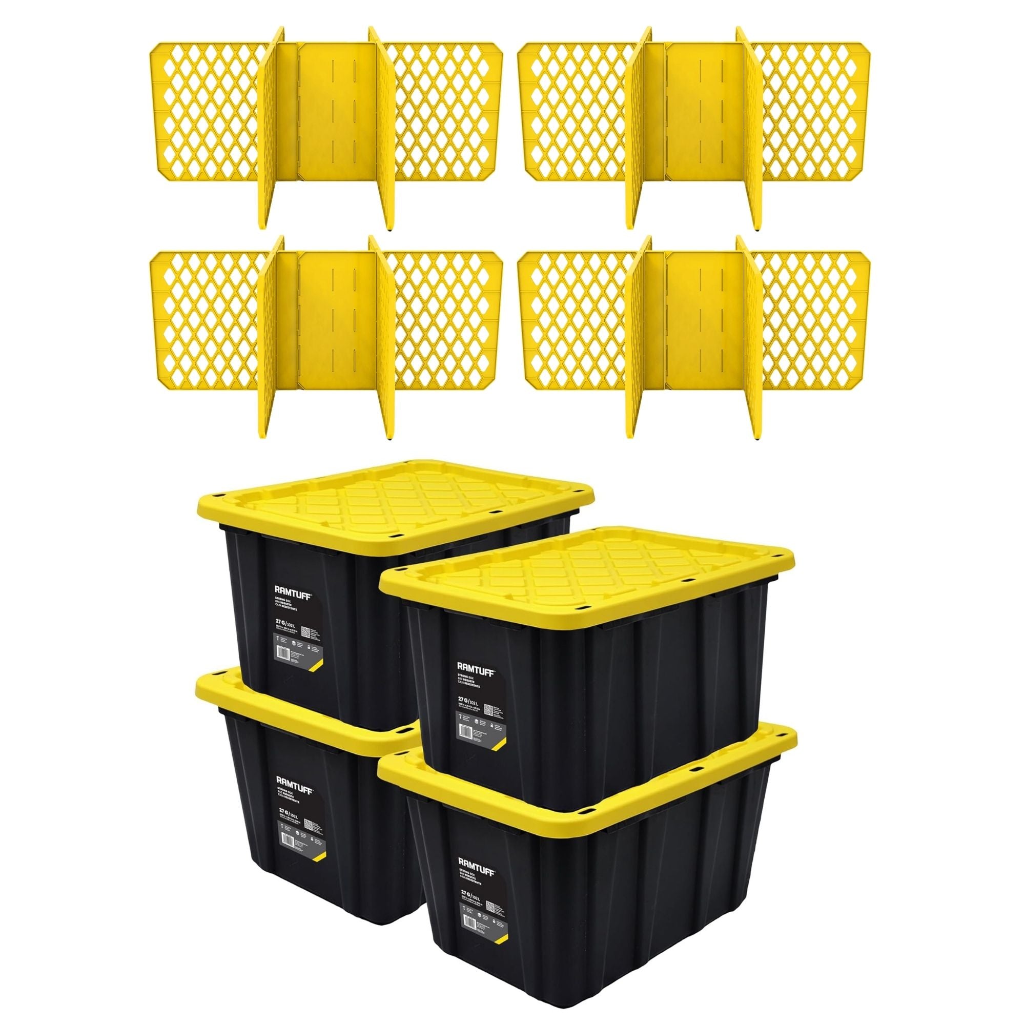 Ramtuff 4 Pack Stackable Storage Container and ORGANIZE-IT! 4 Pack Tote Dividers