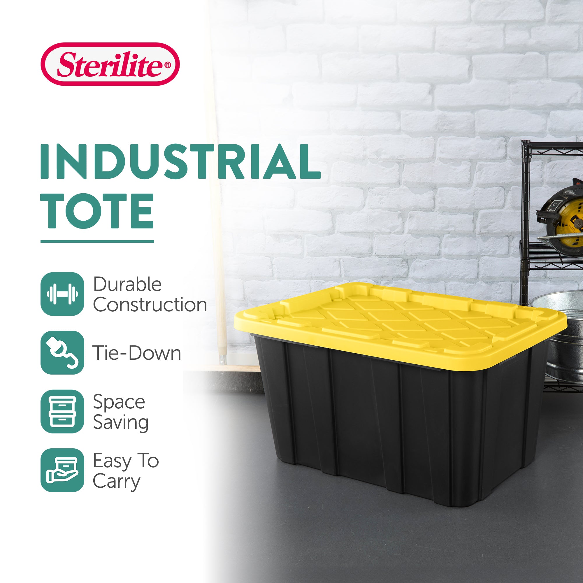 Sterilite 27 Gallon Industrial Stackable Storage Tote Lidded Containers, 4 Pack
