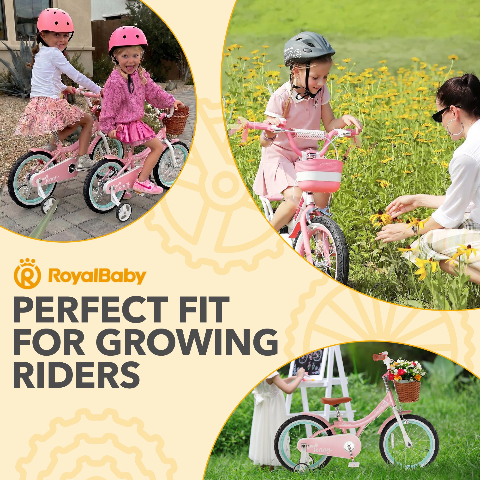 RoyalBaby Princess Girl Bike 16" w/ Training Wheels & Kickstand, Jenny/Pink-Mint - VMInnovations
