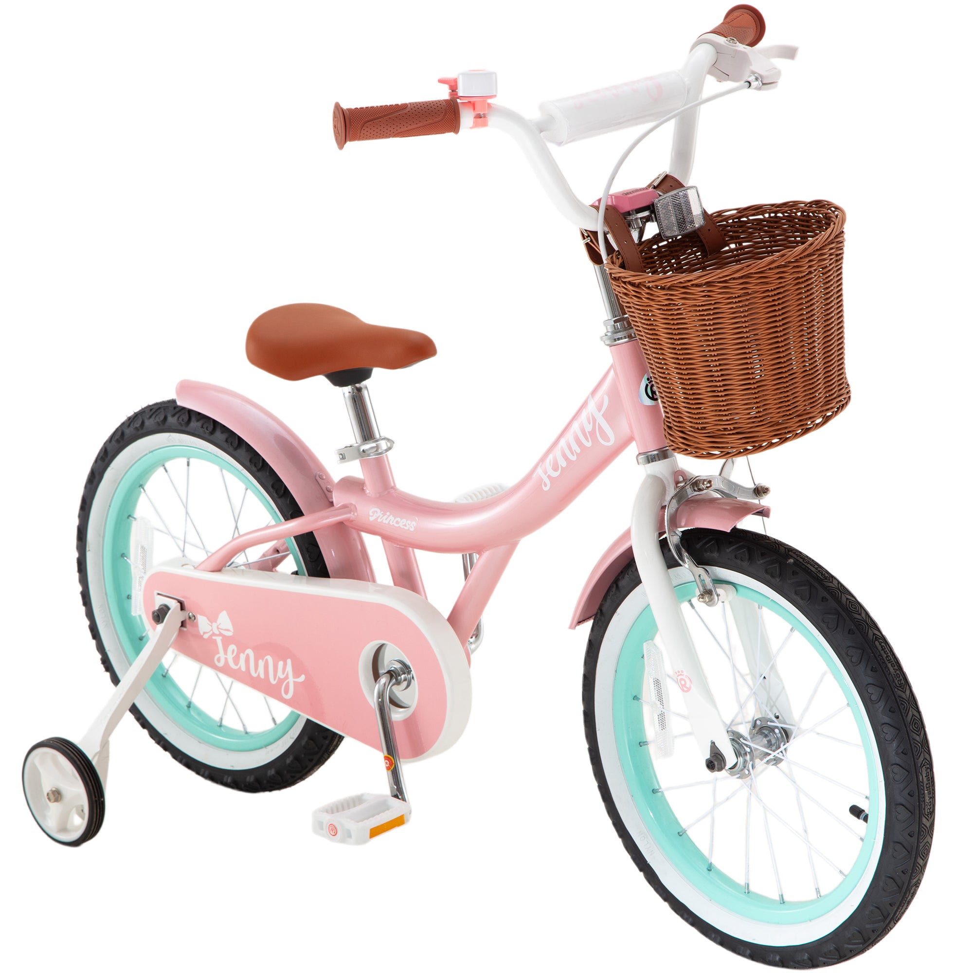 RoyalBaby Princess Girl Kids Bicycle 14" with Training Wheels, Jenny/Pink-Mint - VMInnovations