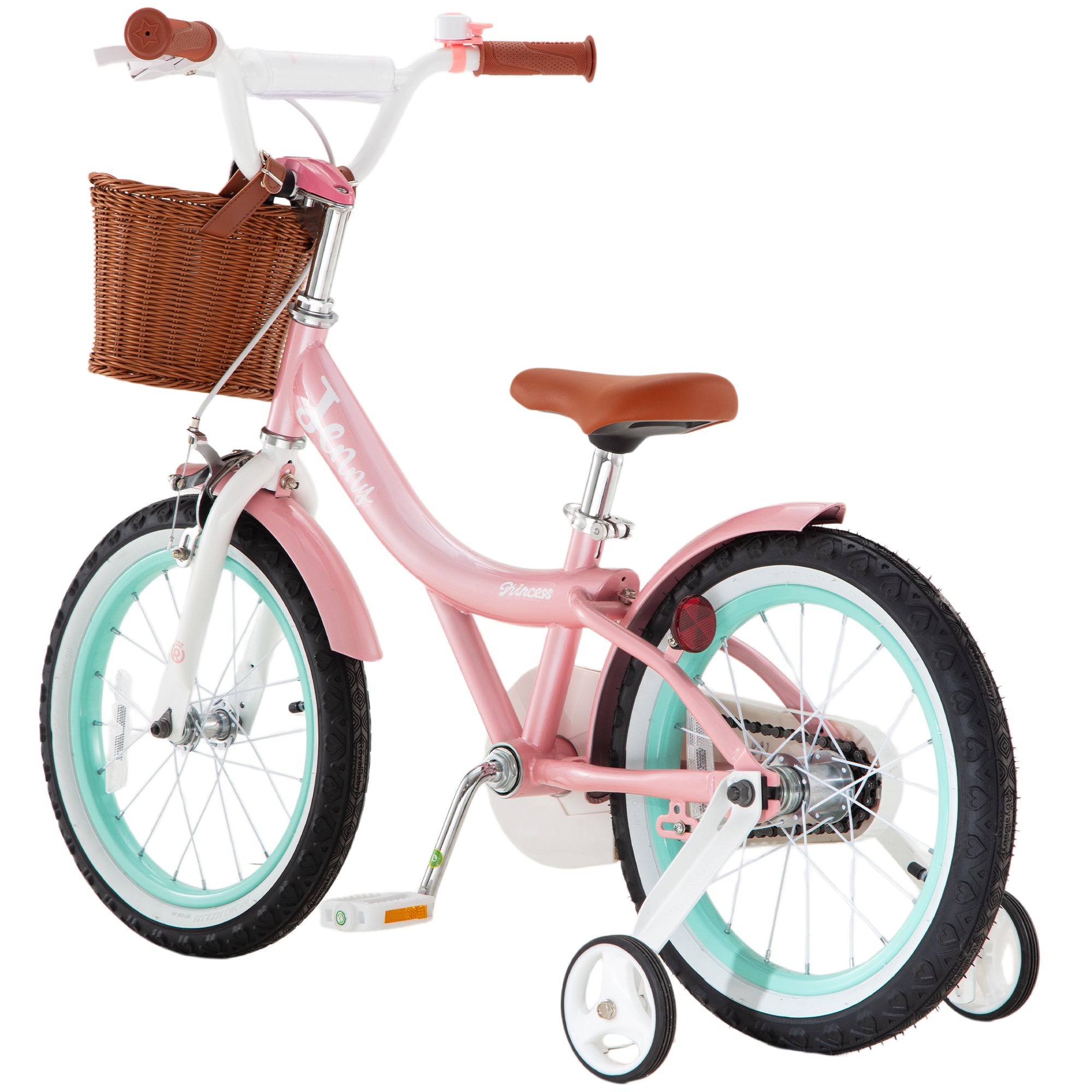 RoyalBaby Princess Girl Kids Bicycle 14" with Training Wheels, Jenny/Pink-Mint - VMInnovations