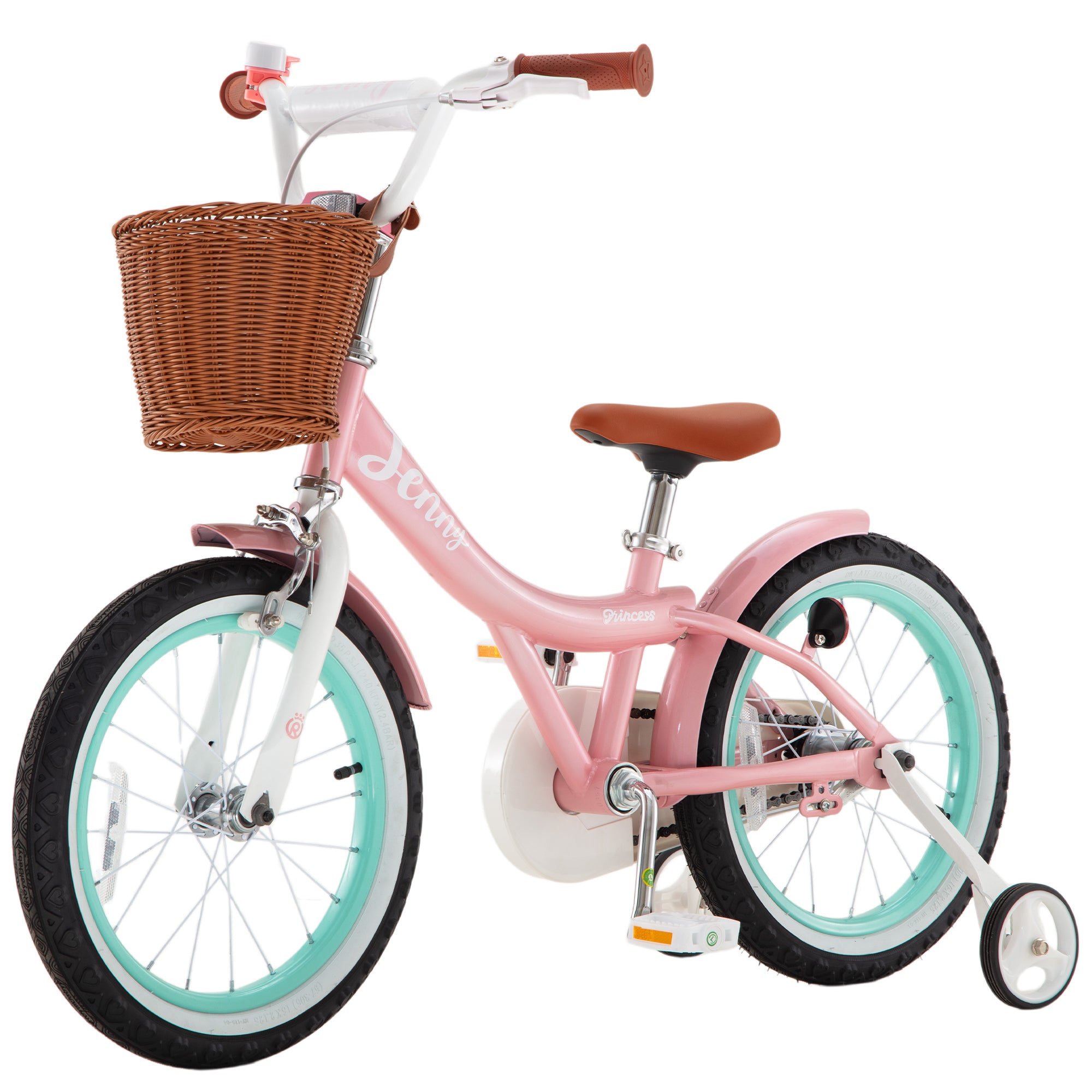 RoyalBaby Princess Girl Kids Bicycle 14" with Training Wheels, Jenny/Pink-Mint - VMInnovations
