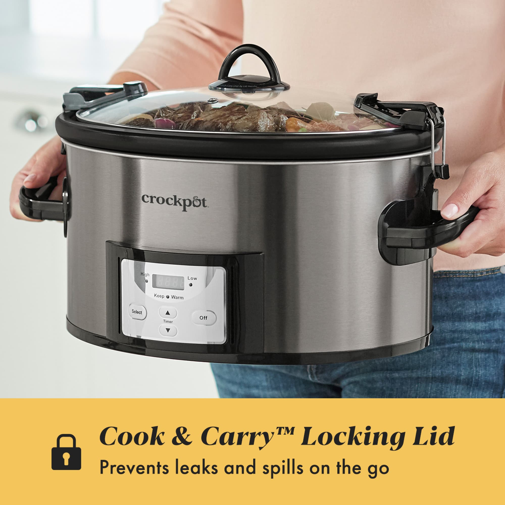 Crock-Pot 6-Qt Slow Cooker w/MyTime Technology, Stainless Steel (Open Box) - VMInnovations