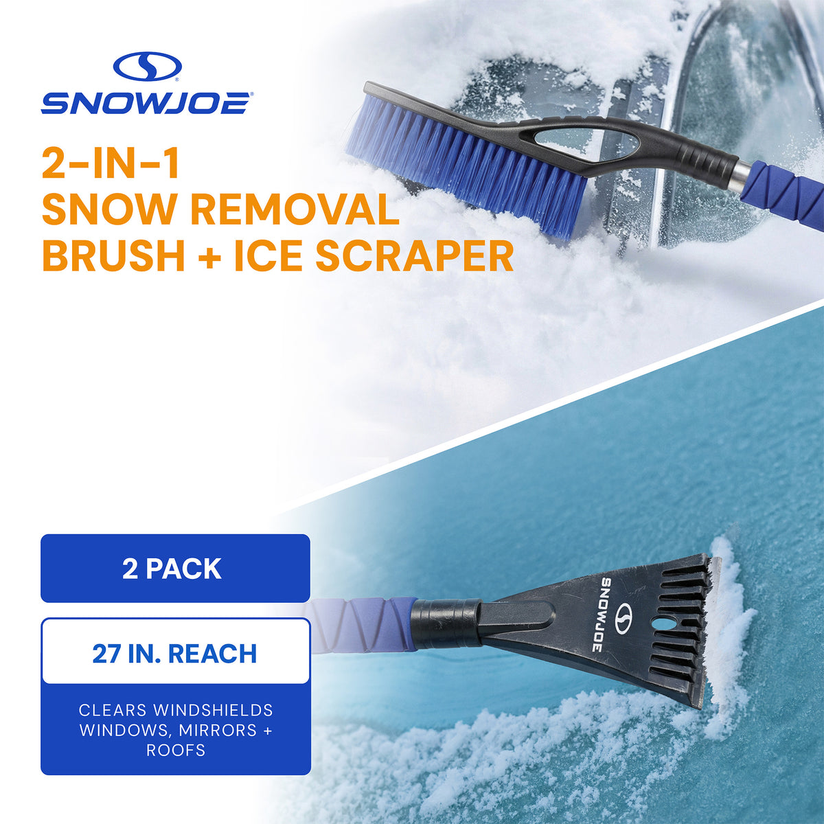 Snow Joe 27" Snow Brush and Ice Scraper for Car Windshield, 2 Pack, SJEG-SB27X2 - VMInnovations