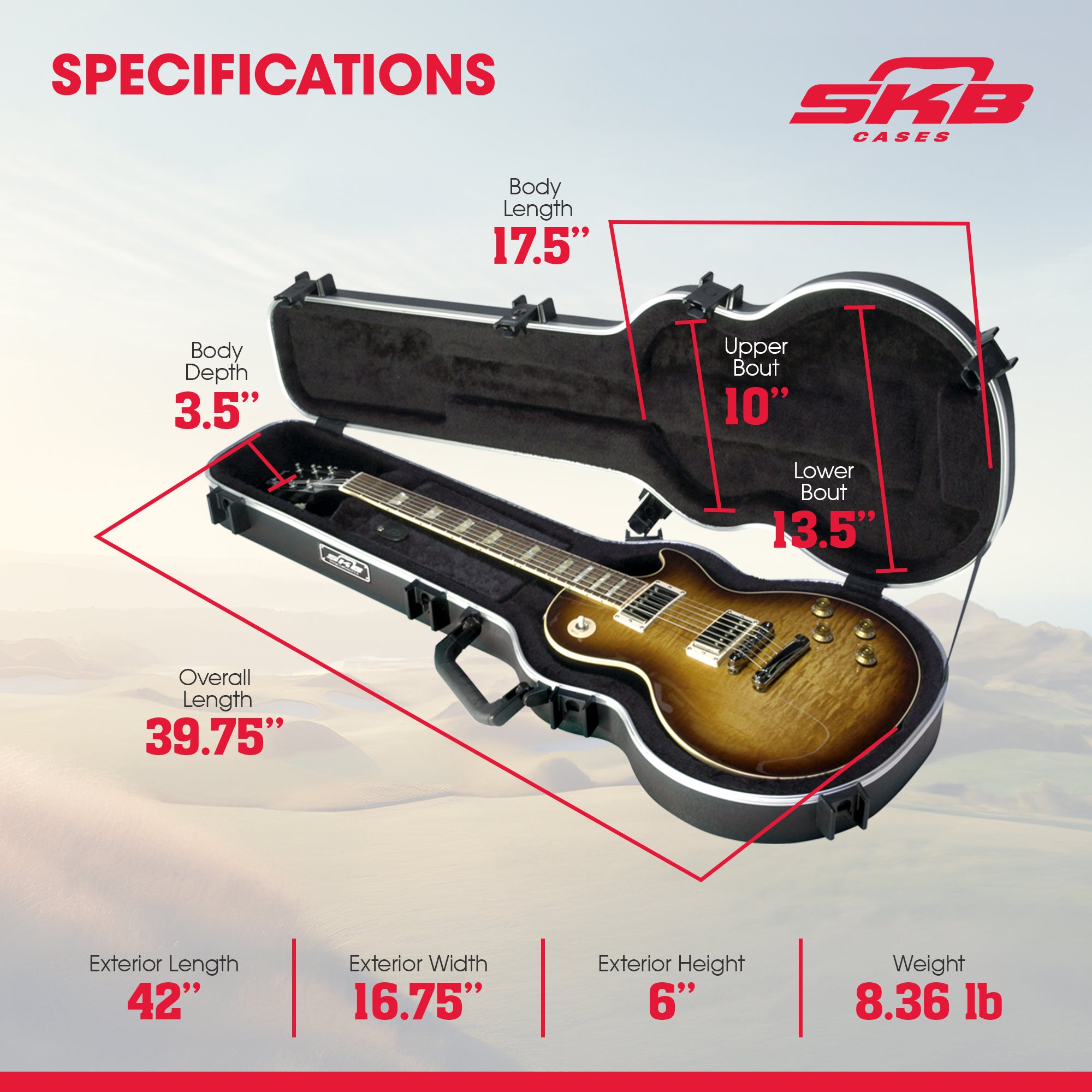 SKB Hardshell Travel Case for Les Paul Type Electric Guitars or Replicas, Black - VMInnovations