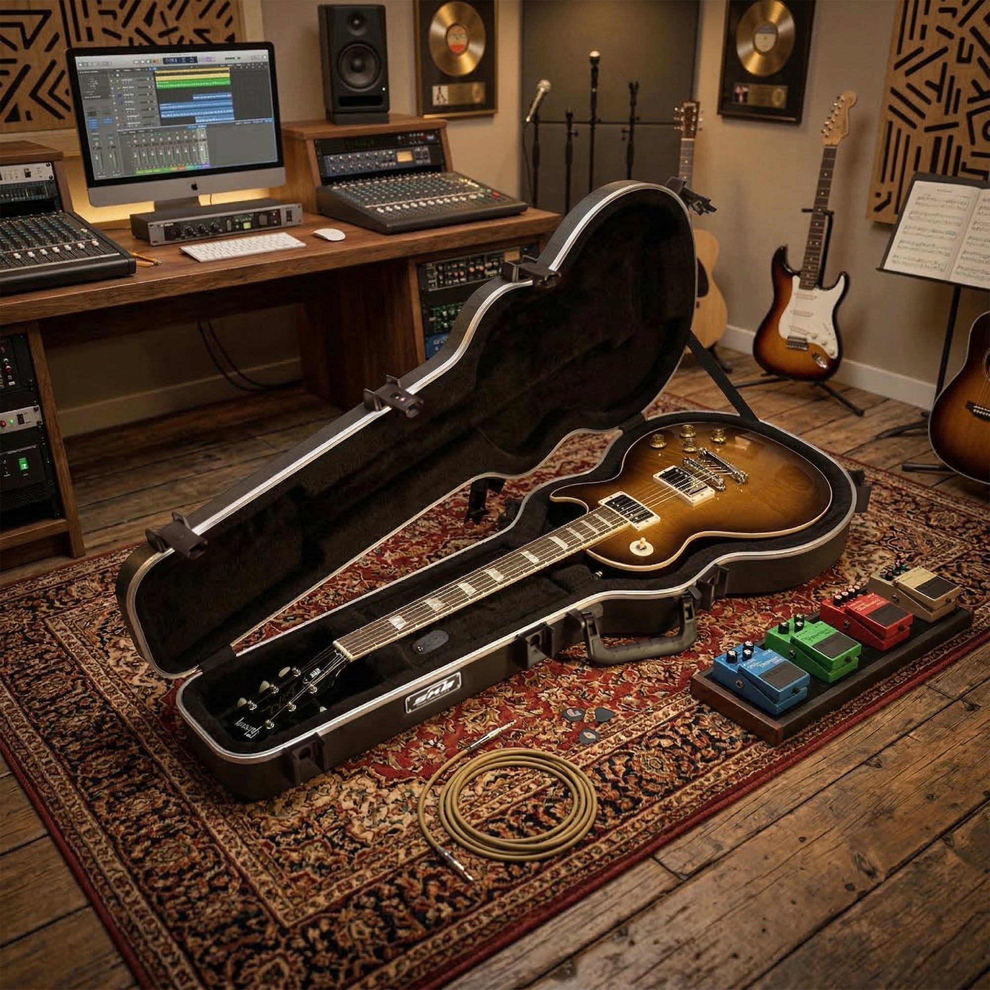 SKB Hardshell Travel Case for Les Paul Type Electric Guitars or Replicas, Black - VMInnovations