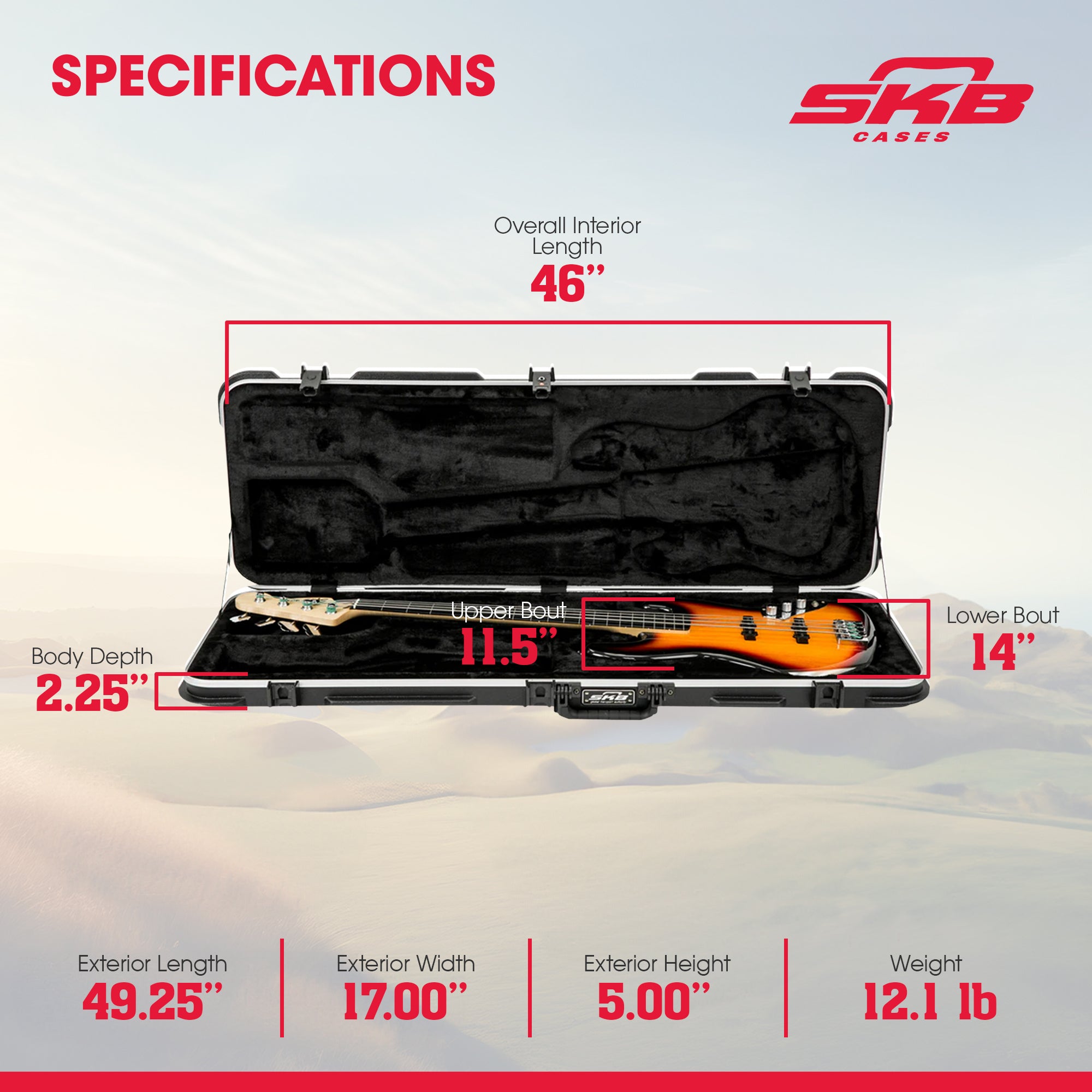 SKB Cases 1SKB-44 Electric Bass Guitar Hard Case for P and Jazz Style Bass - VMInnovations