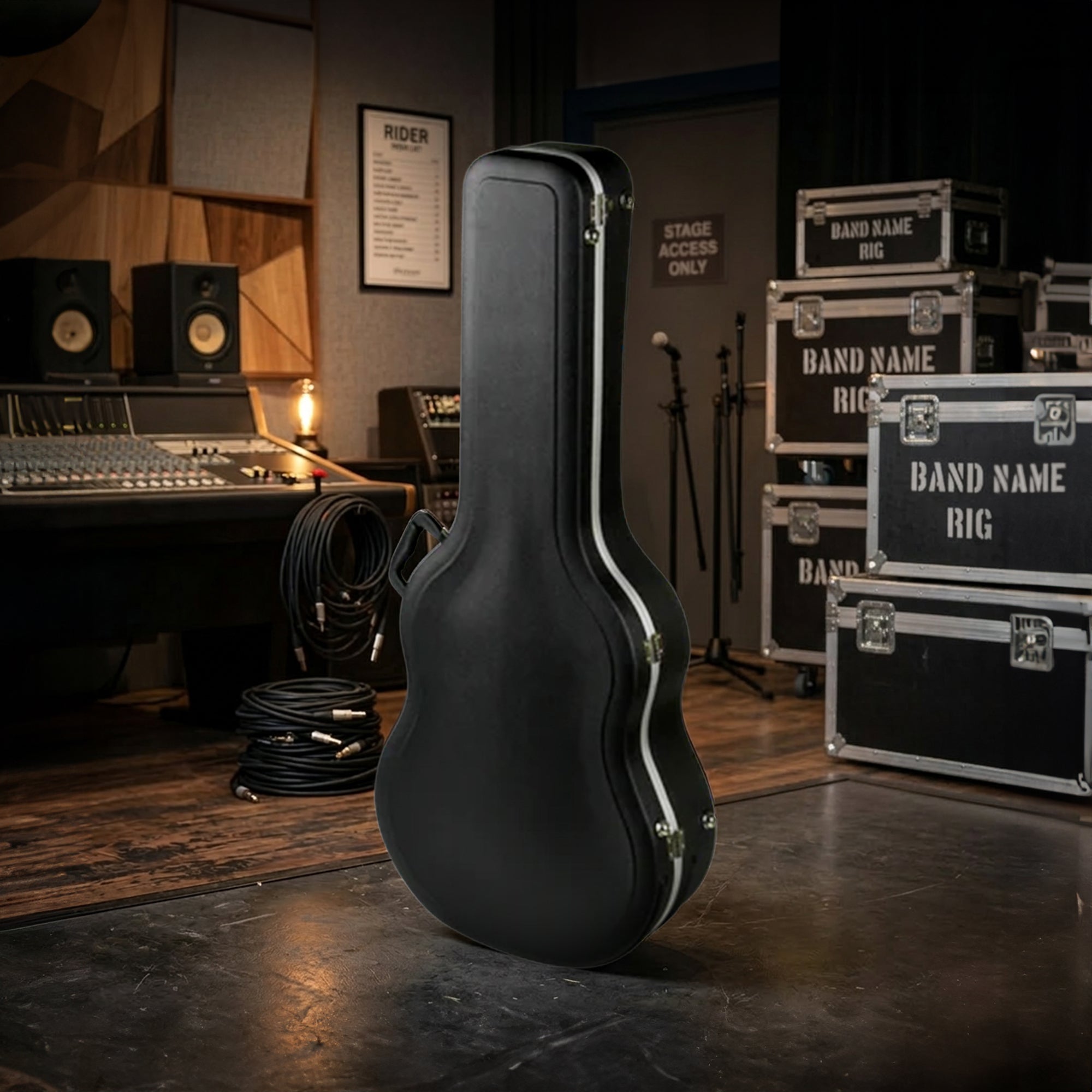 SKB Hardshell Economy Travel Guitar Case for Dreadnought Acoustic Guitars, Black - VMInnovations