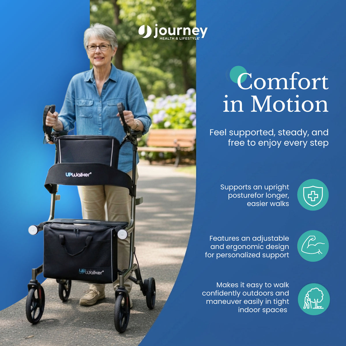 LifeWalker UPWalker EZ Lite Lightweight Upright Rollator Walker for Seniors