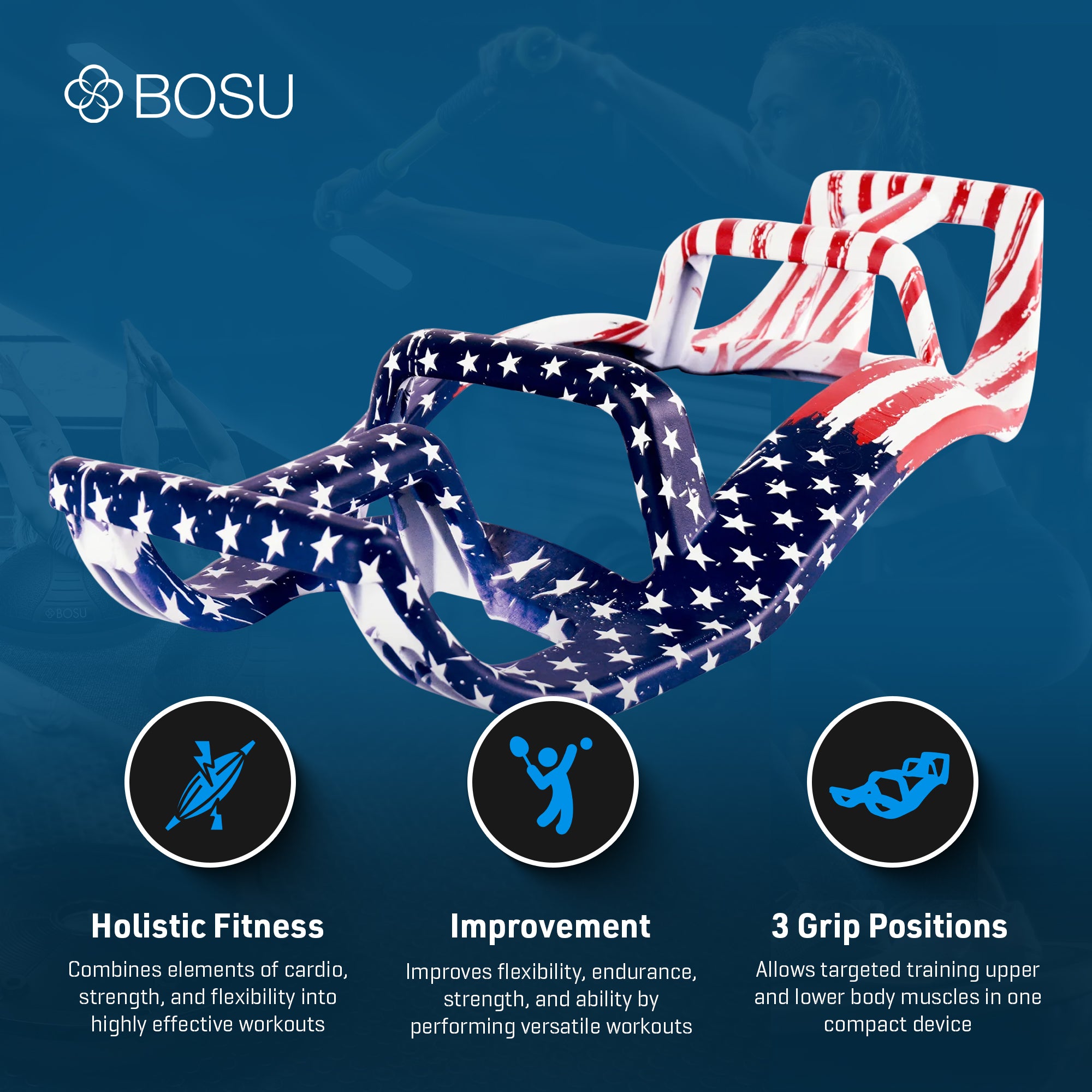 BOSU Helm Push Up Bar, Portable Workout Exercise Equipment, Patriot Collection