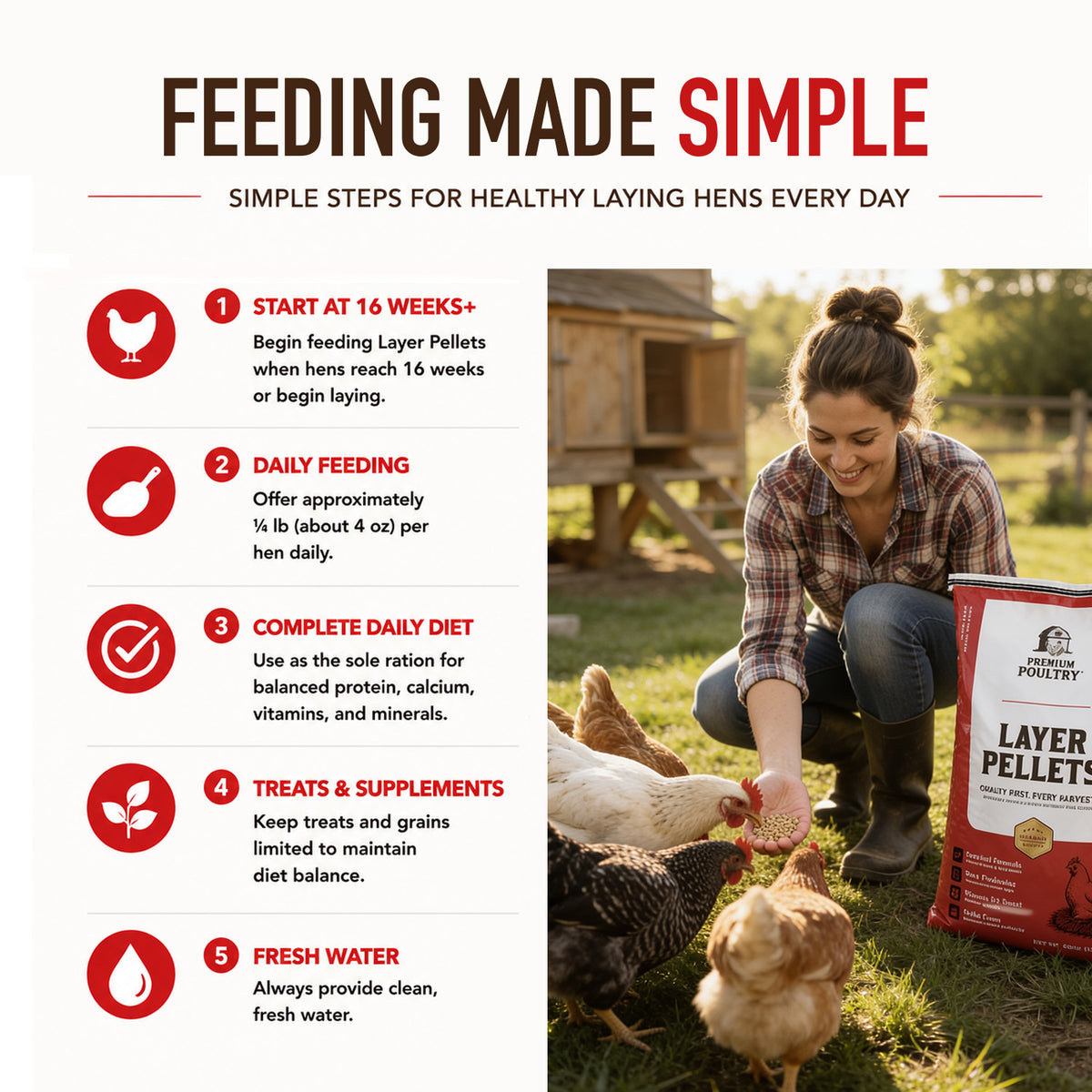 Premium Poultry Layer Pellets for Laying Hens, 16% Protein Blend Feed, 2000 lb - VMInnovations
