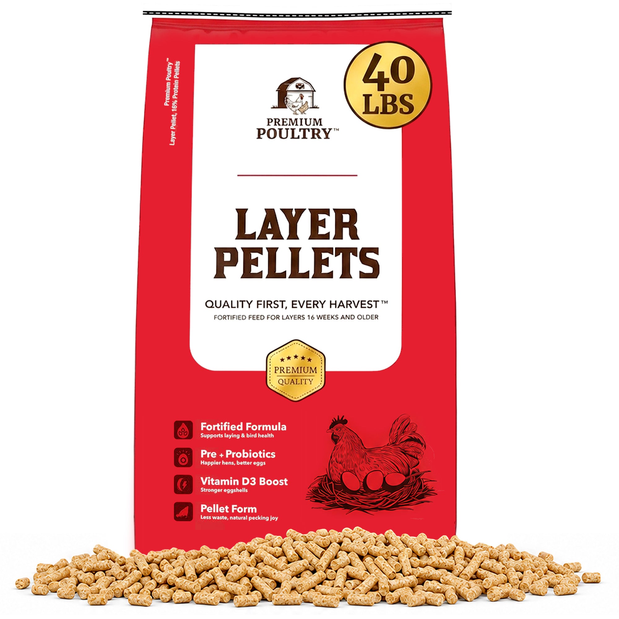 Premium Poultry Layer Pellets for Laying Hens, 16% Protein Blend Feed (Open Box)