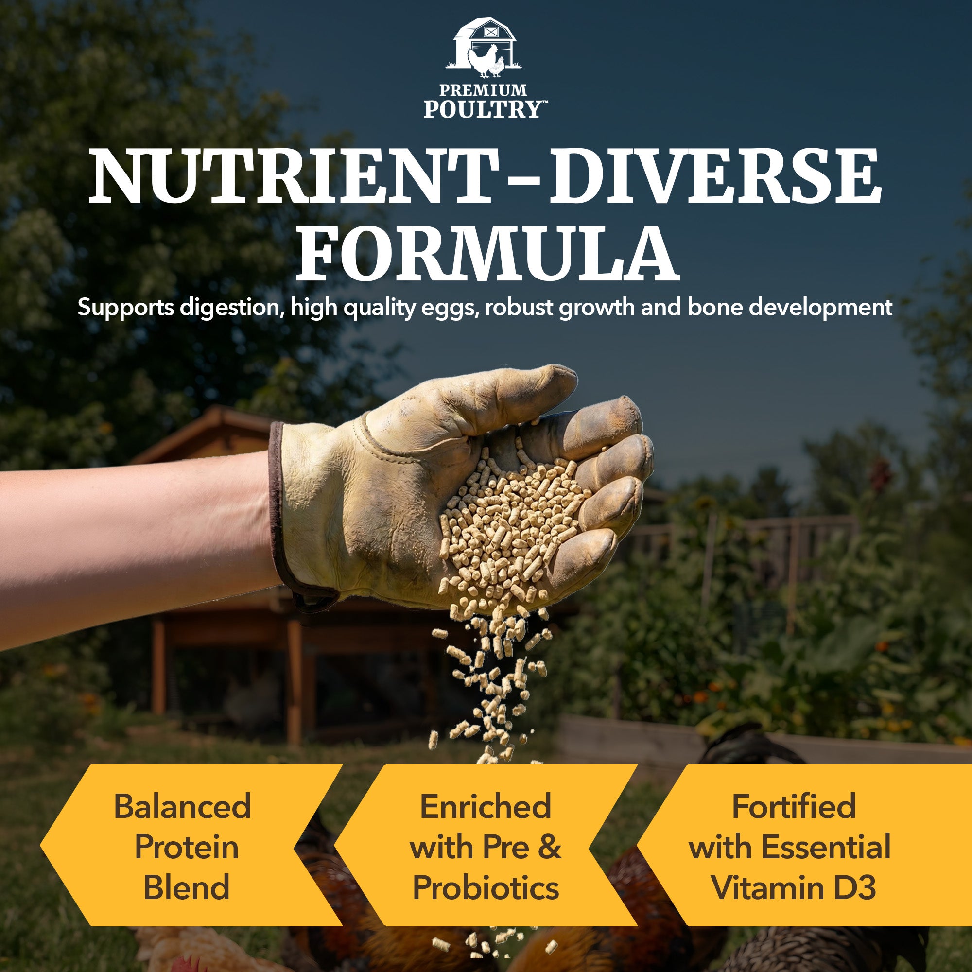 Premium Poultry All Flocks Feed Pellets, 18% Protein for Mixed Flocks, 2000 lbs