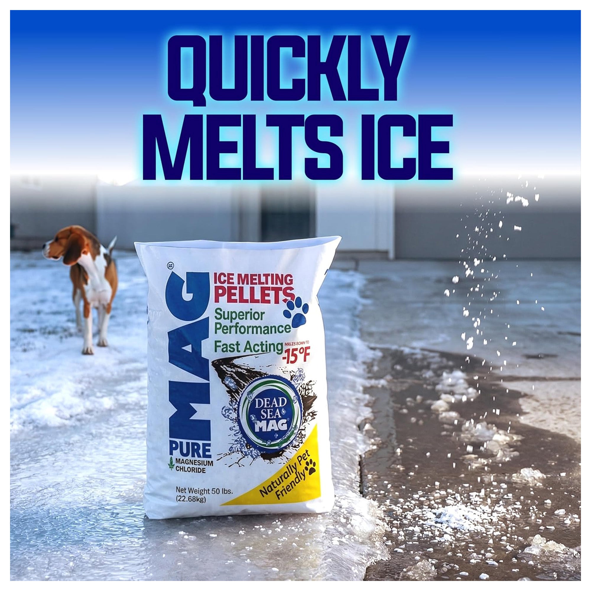 Snow Joe Ice Melting Pellets, Dead Sea Magnesium Chloride Snow Melt, 50 lb Bag
