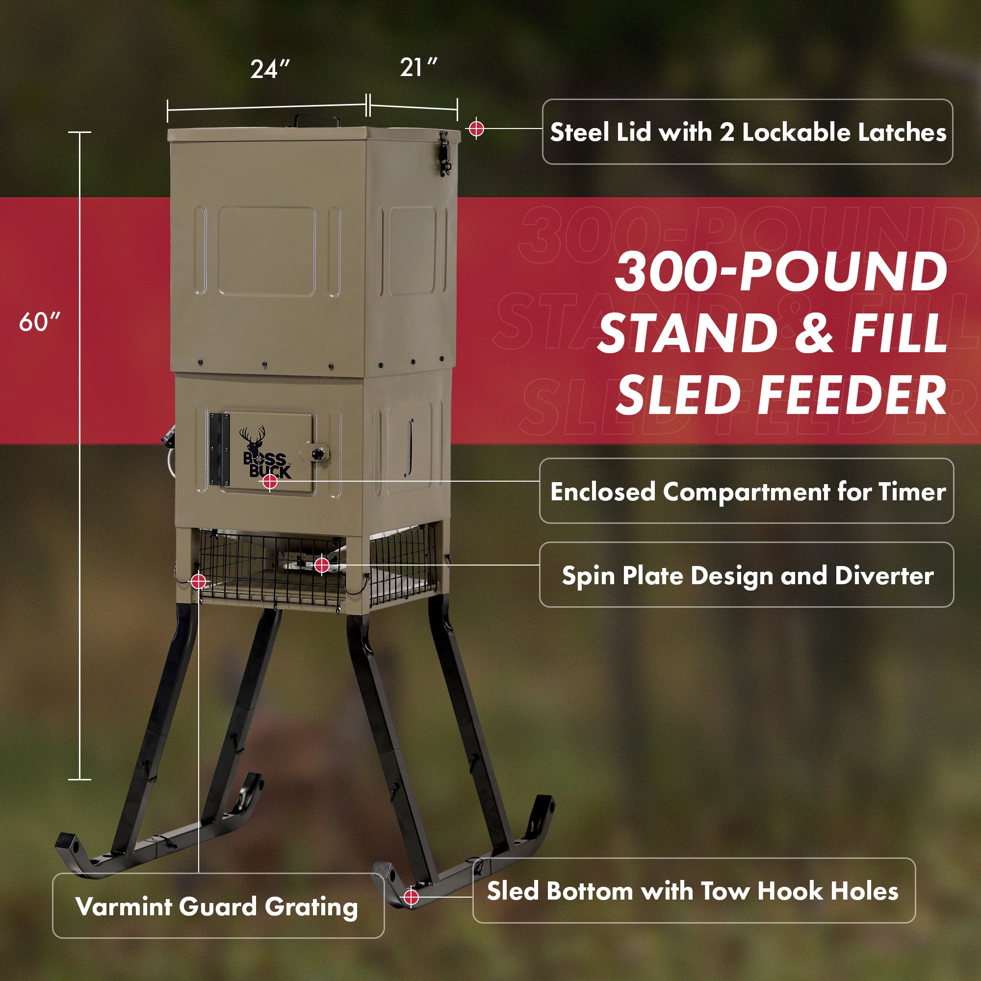 Boss Buck Stand & Fill Sled Feeder with Evolution Spin Plate, 300 Pound Capacity - VMInnovations