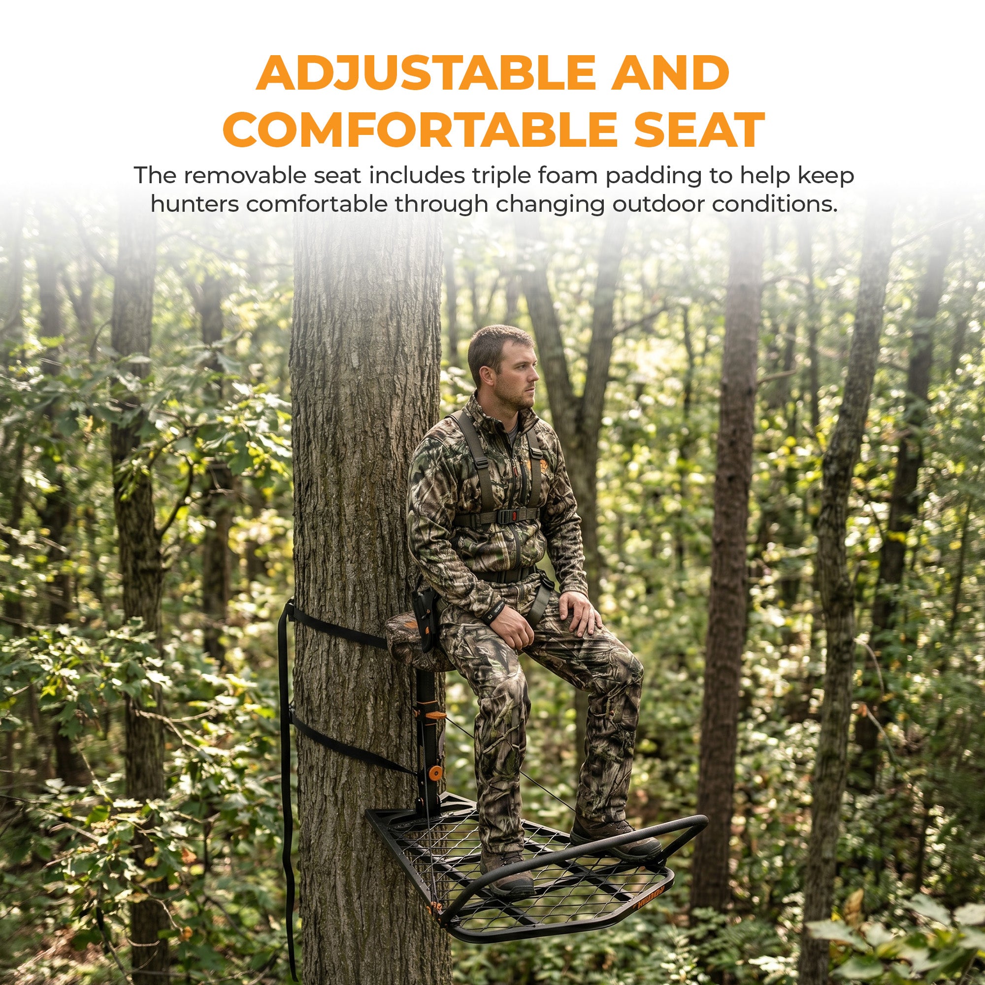 MUDDY Outfitter Hang On Hunting Tree Stand w/ Adjustable Platform & Padded Seat