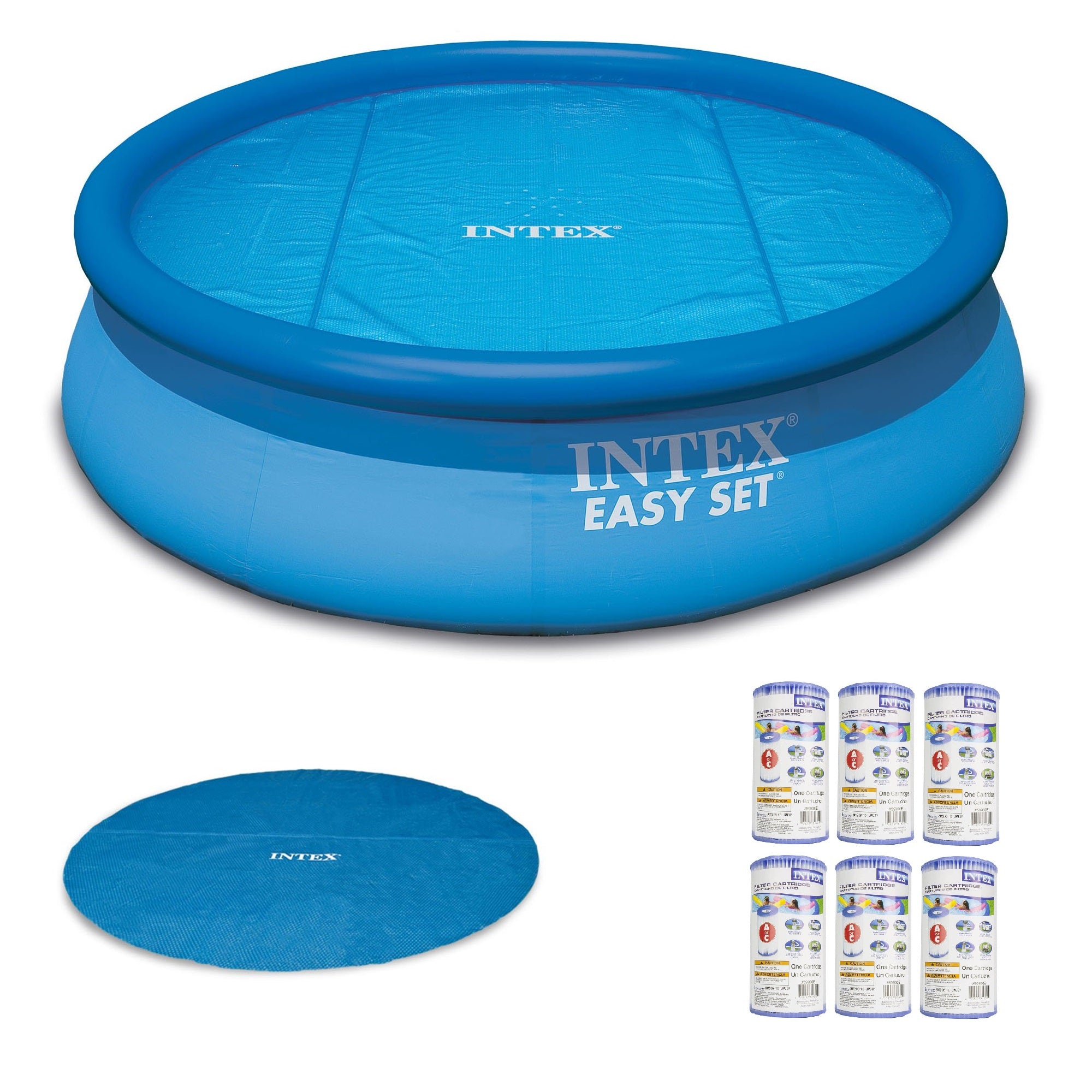 Intex Inflatable Round Pool, 18’ Round Solar Pool Cover & Type A Filter (6 Pack) - VMInnovations
