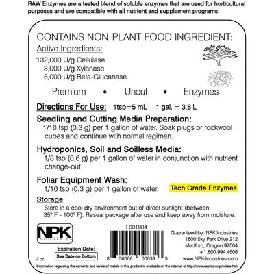 NPK Industries RAW Uncut Enzyme Supplement for Soil and Hydroponics, 2 Oz