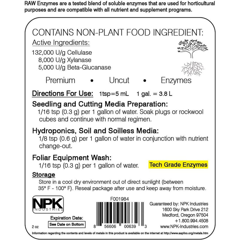 NPK Industries RAW Uncut Enzyme Supplement for Soil and Hydroponics, 2 Oz