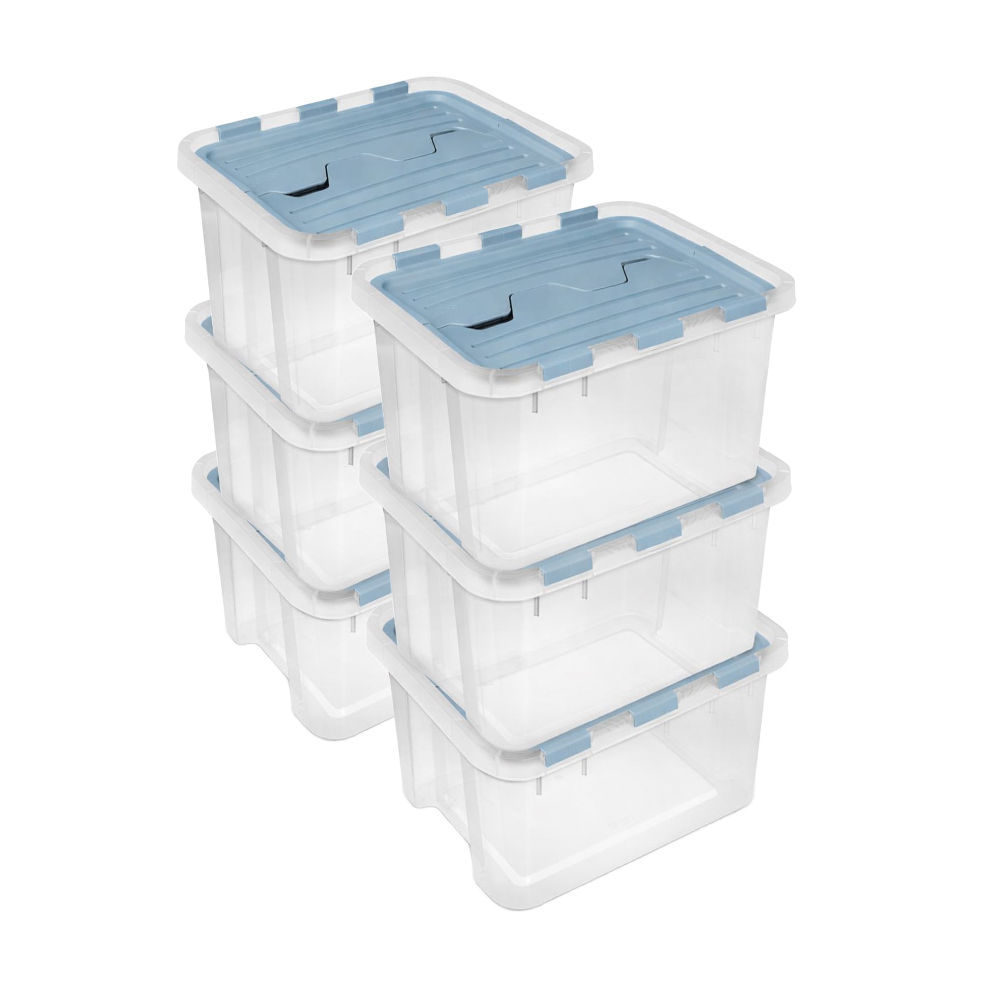 Sterilite 60 Qt Hinged Lid Storage Box, Plastic Container, Washed Blue, 6 Pack