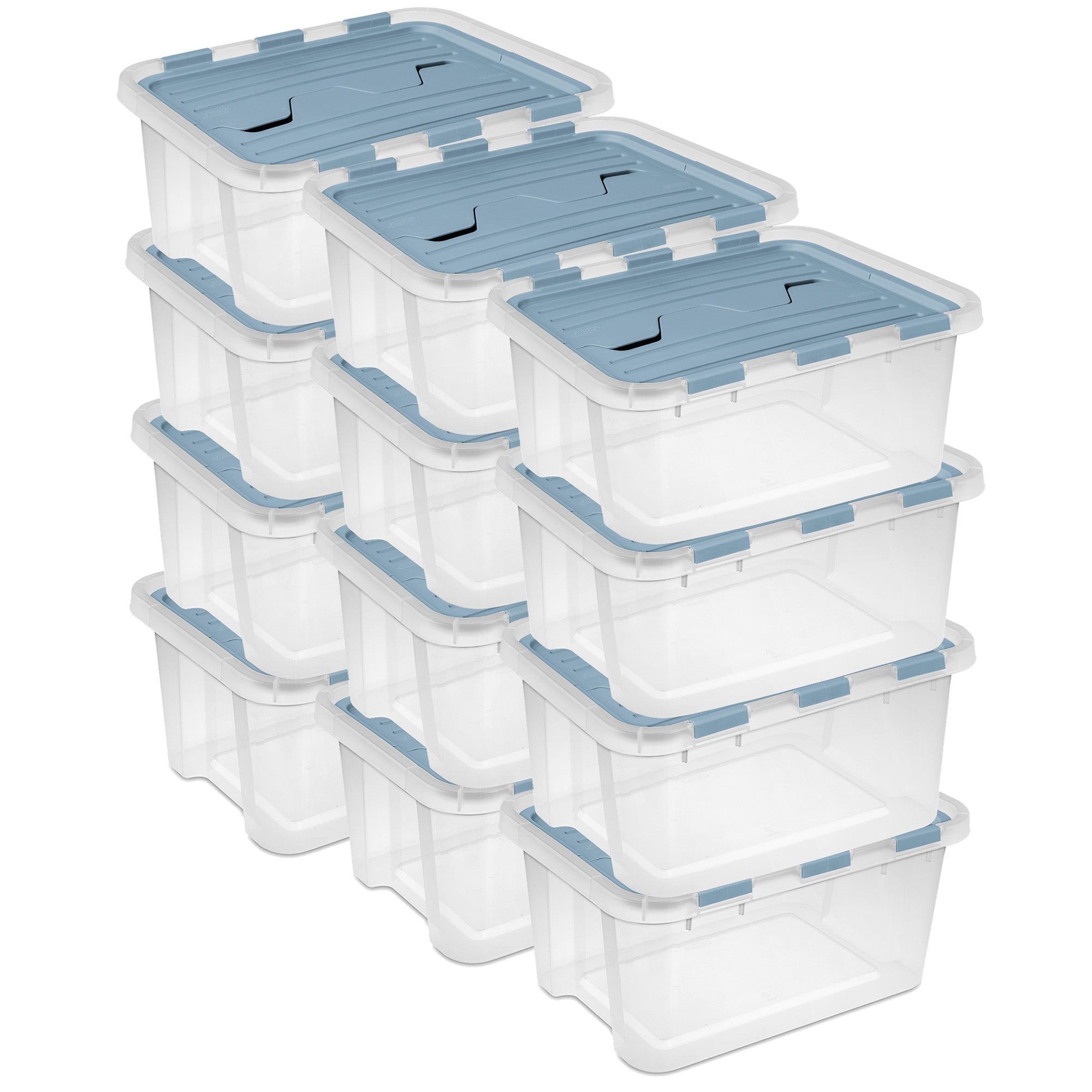 Sterilite 20 Qt Hinged Lid Storage Box, Plastic Container, Washed Blue, 12 Pack - VMInnovations