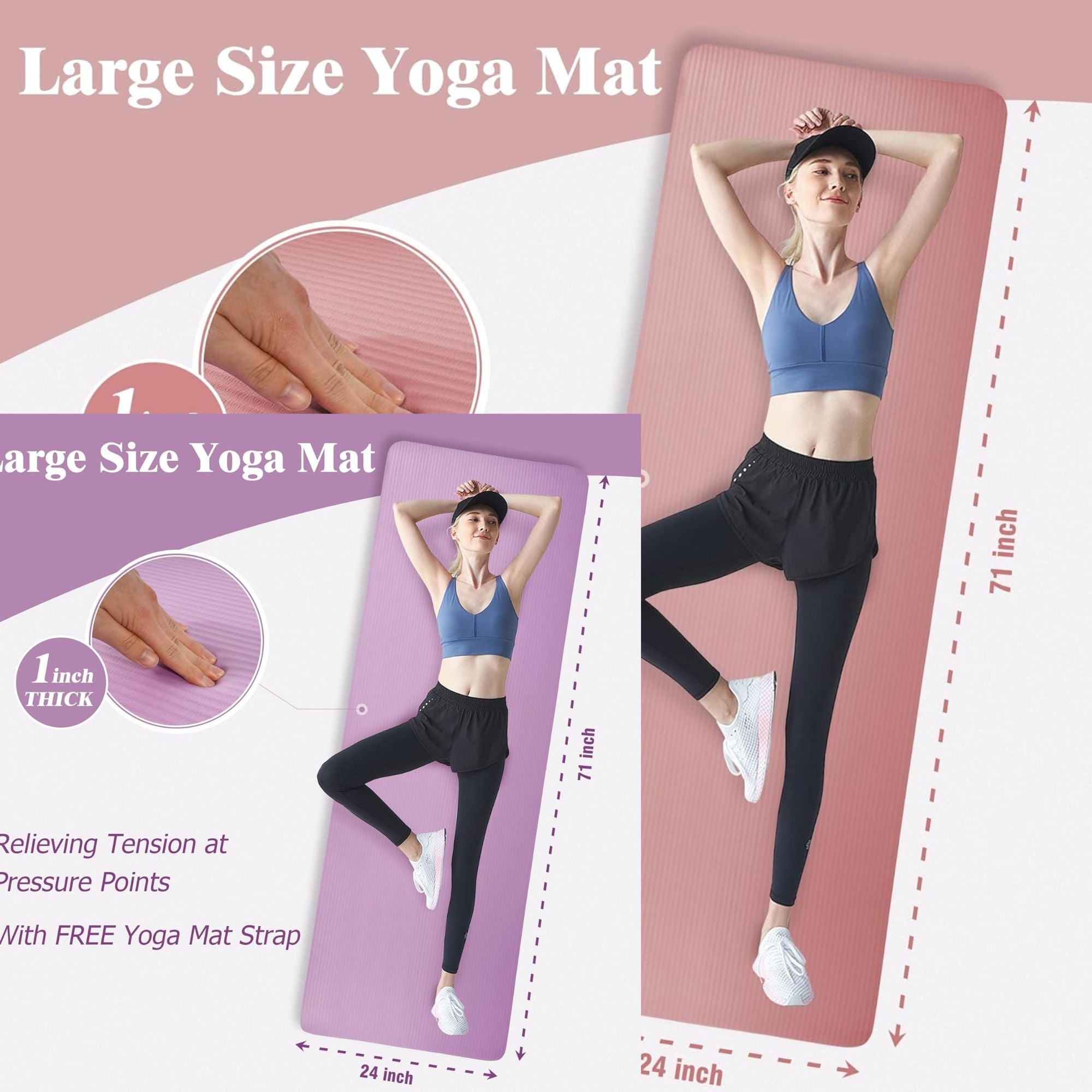 BalanceFrom Yoga Mat, 1-Inch Extra Thick Exercise Pilates Workout Mat (Open Box) - VMInnovations