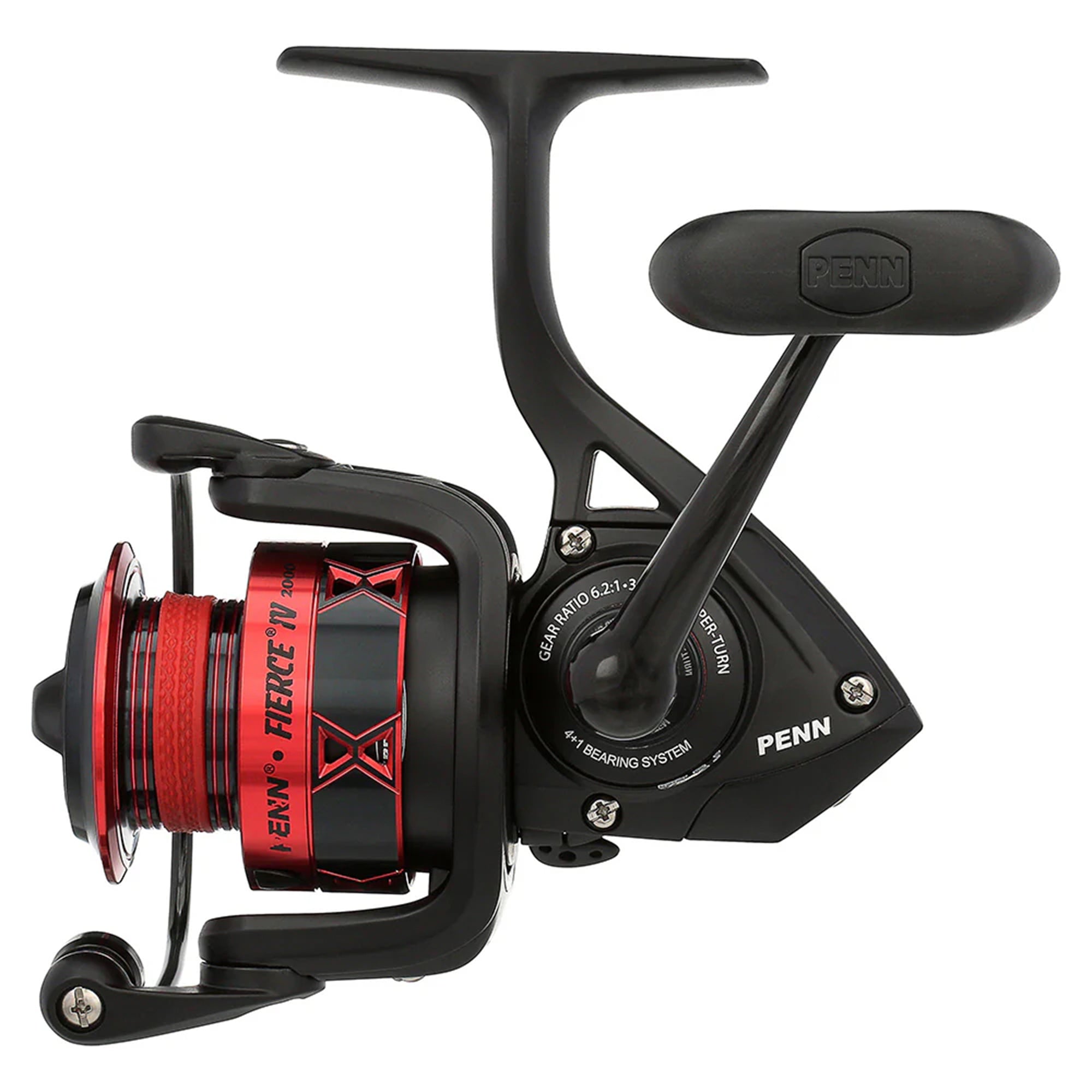 PENN Fierce IV Spinning Fishing Reel, 6.2:1 Gear Ratio, Size 2000, Black/Red