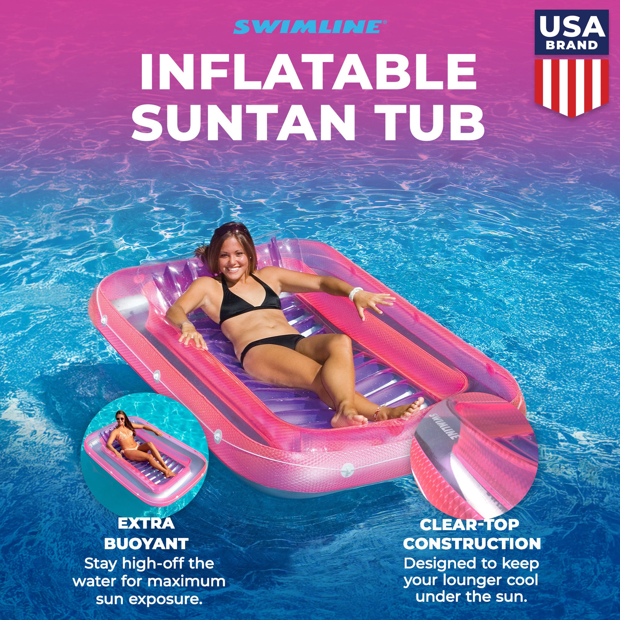 Swimline Classic Edition Inflatable Suntan Tub Floating Pool Hybrid Lounge, Pink