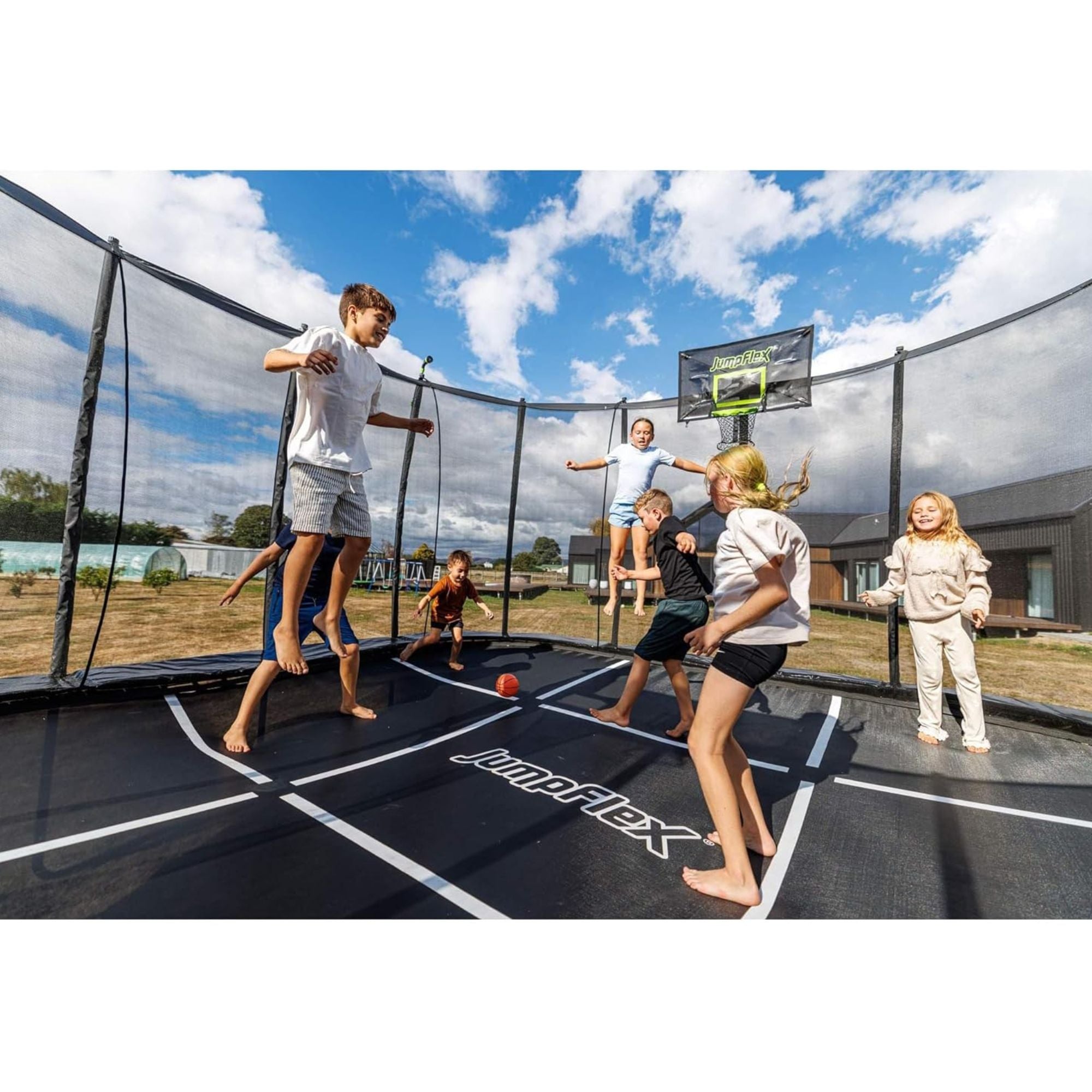 Jumpflex MEGA 17' Trampoline, Outdoor Playset with PROJAM Basketball Hoop, Black