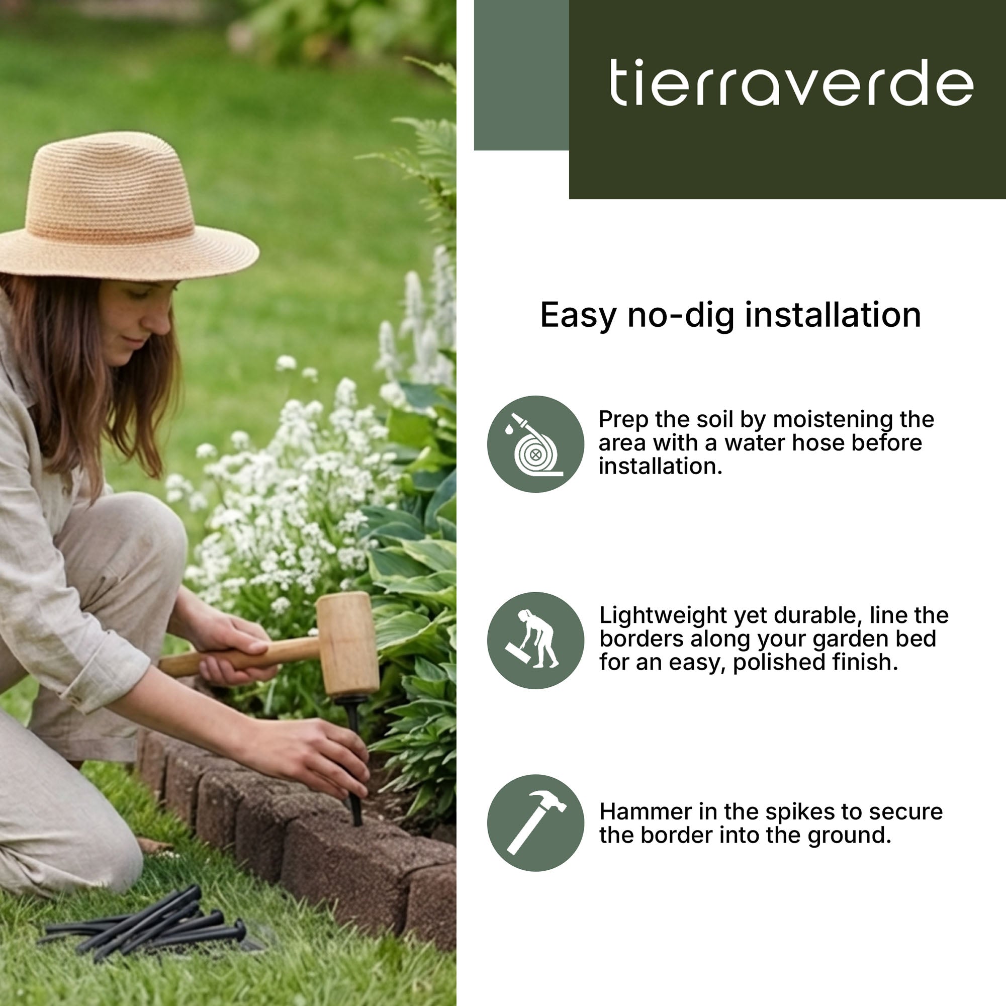 Tierra Verde 48"L Roman Stone Recycled Rubber Garden Border Kit, (Open Box)